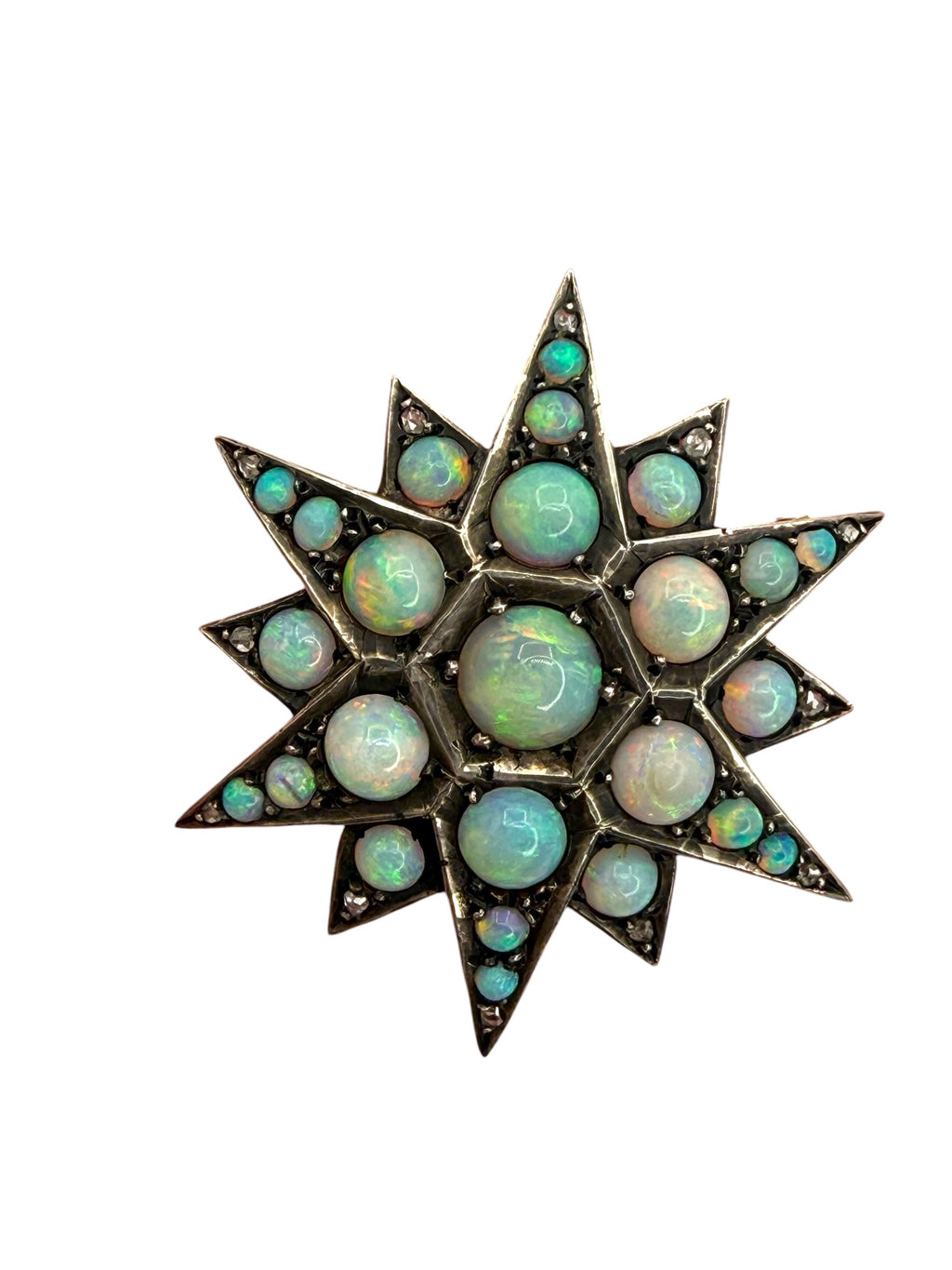 Victorian Silver Topped 14k Opal Star Brooch/Pendant