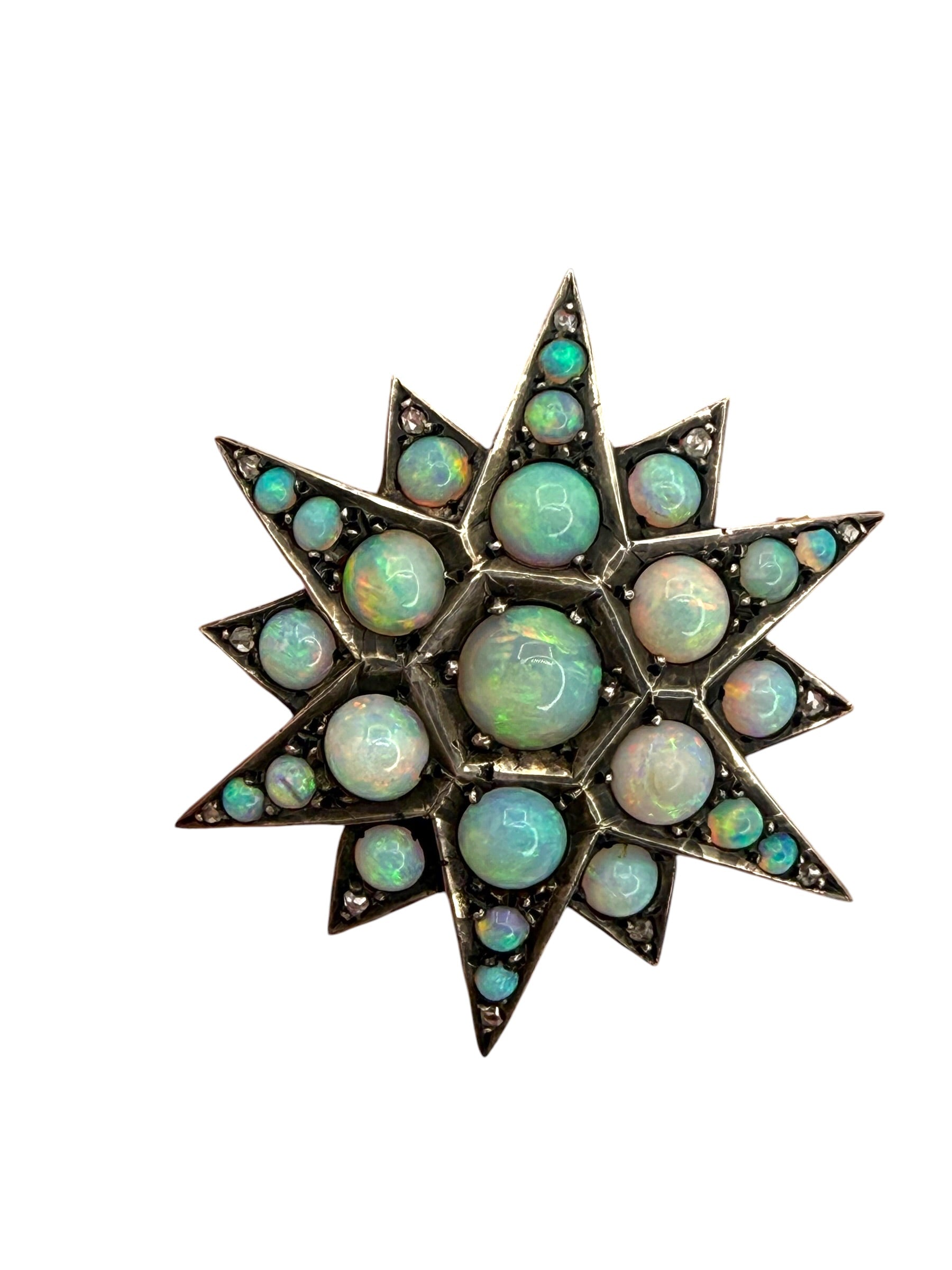 Victorian Silver Topped 14k Opal Star Brooch/Pendant
