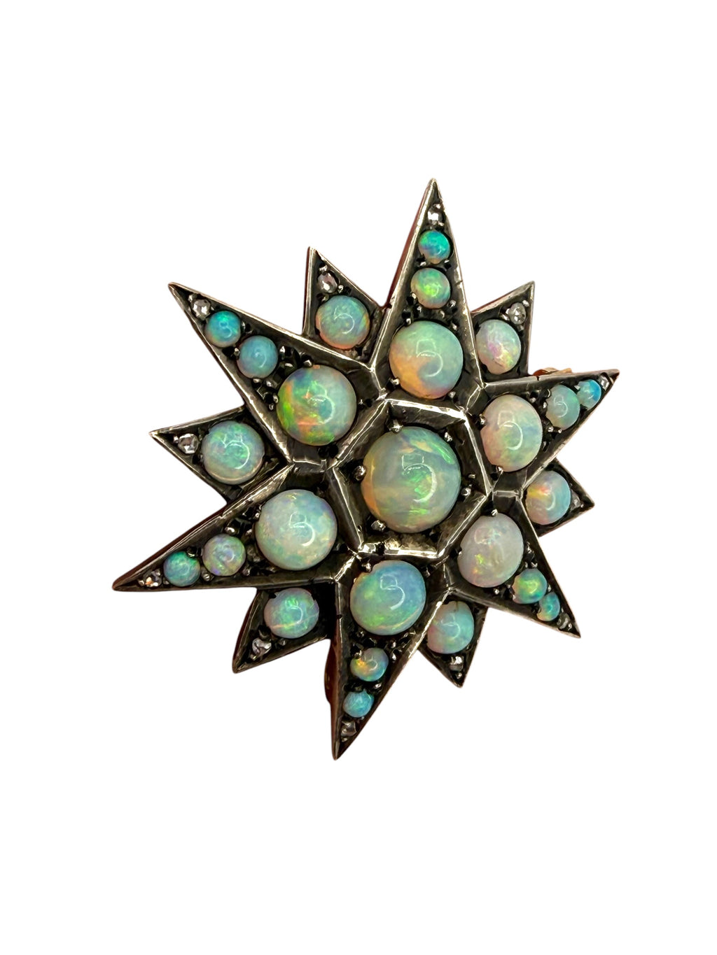 Victorian Silver Topped 14k Opal Star Brooch/Pendant