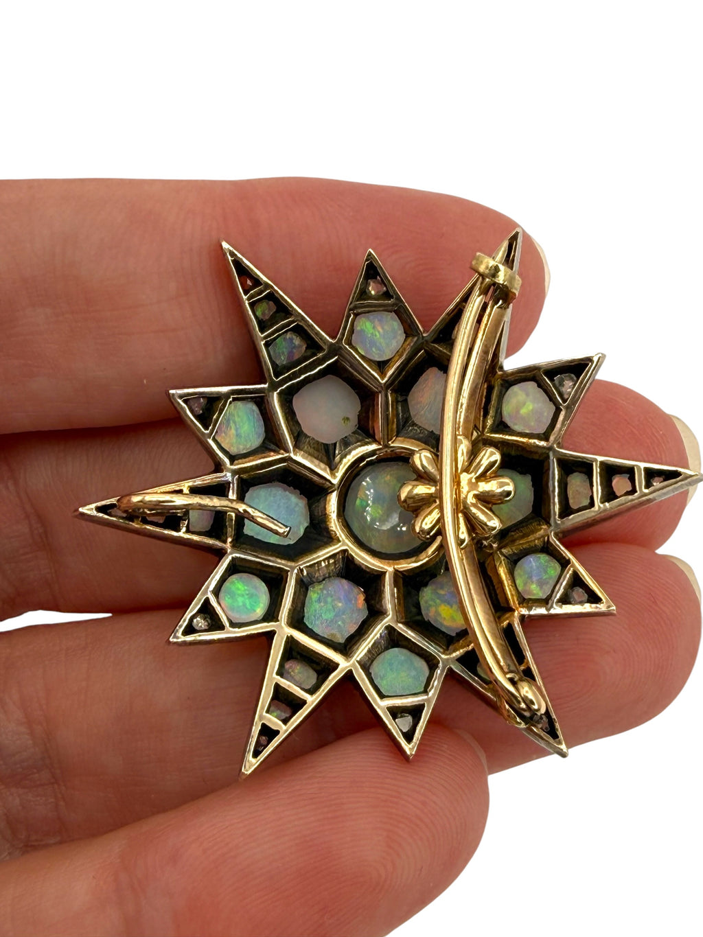 Victorian Silver Topped 14k Opal Star Brooch/Pendant