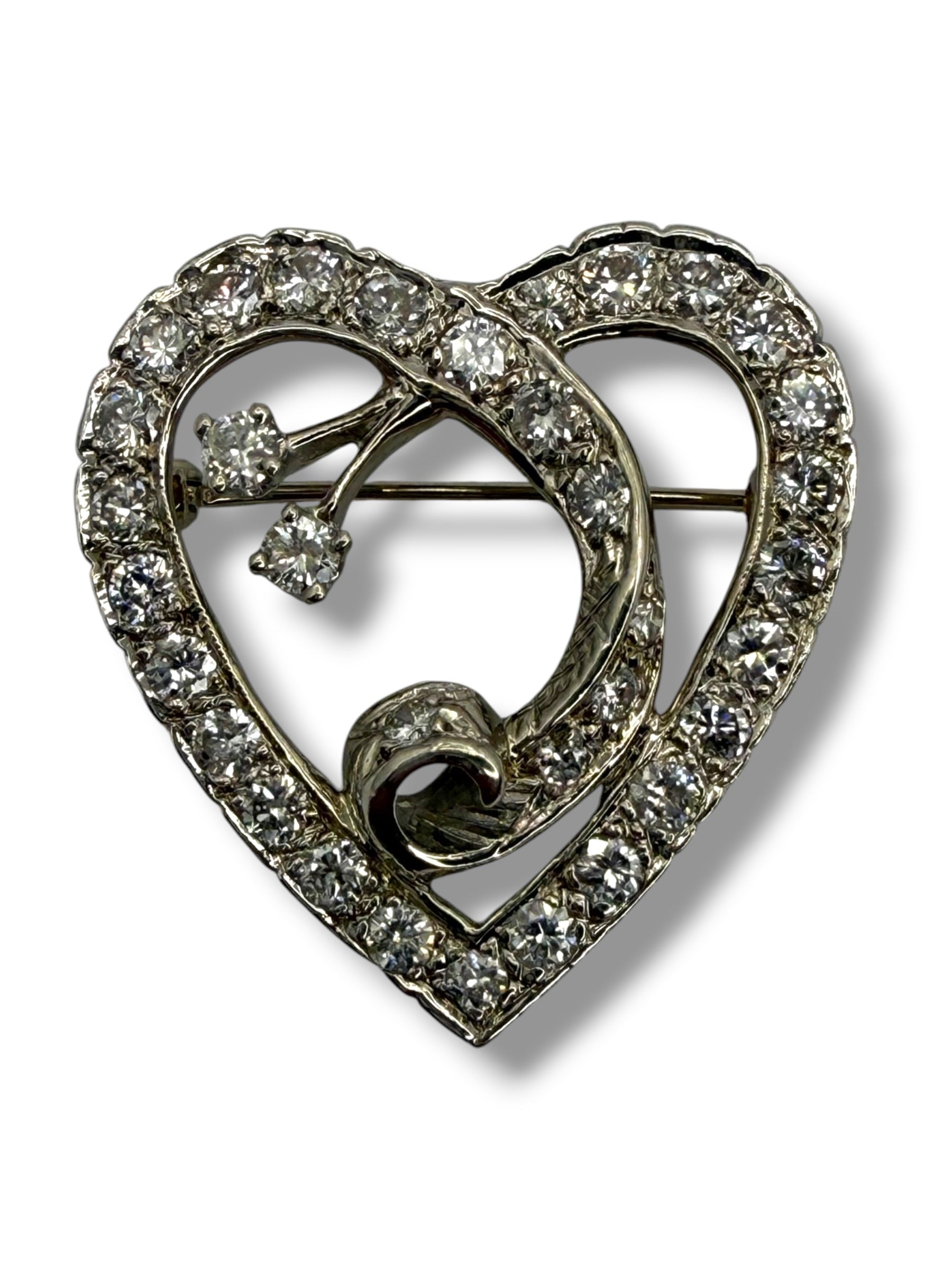 14k Diamond Heart Brooch