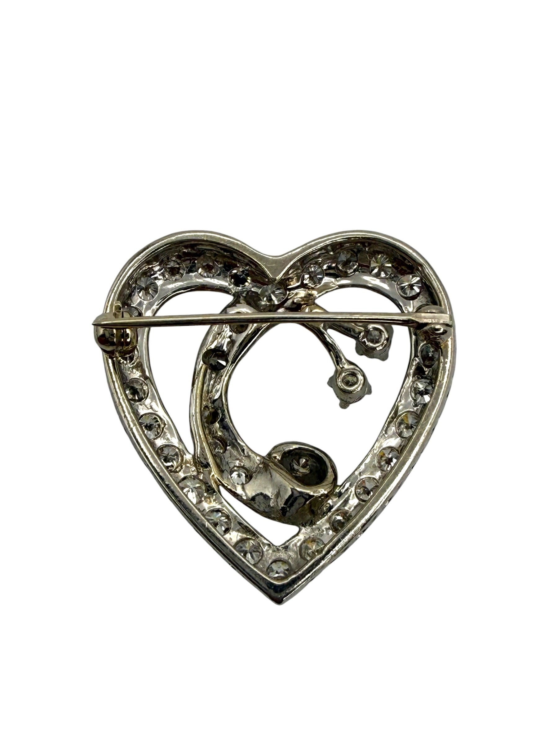 14k Diamond Heart Brooch