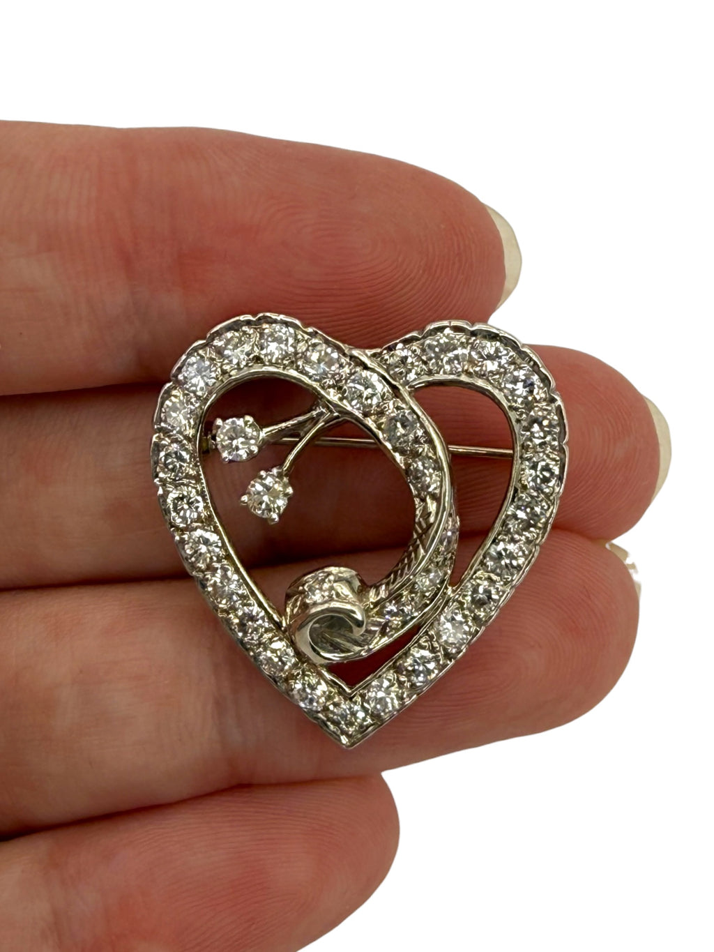 14k Diamond Heart Brooch