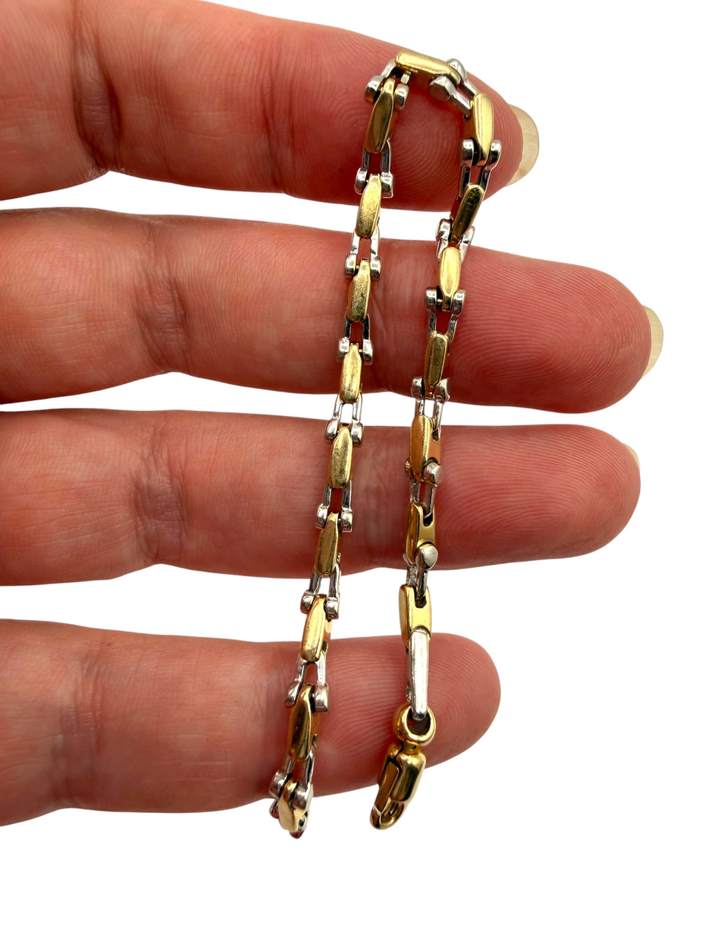 14k Two Tone Stirrup Link Bracelet