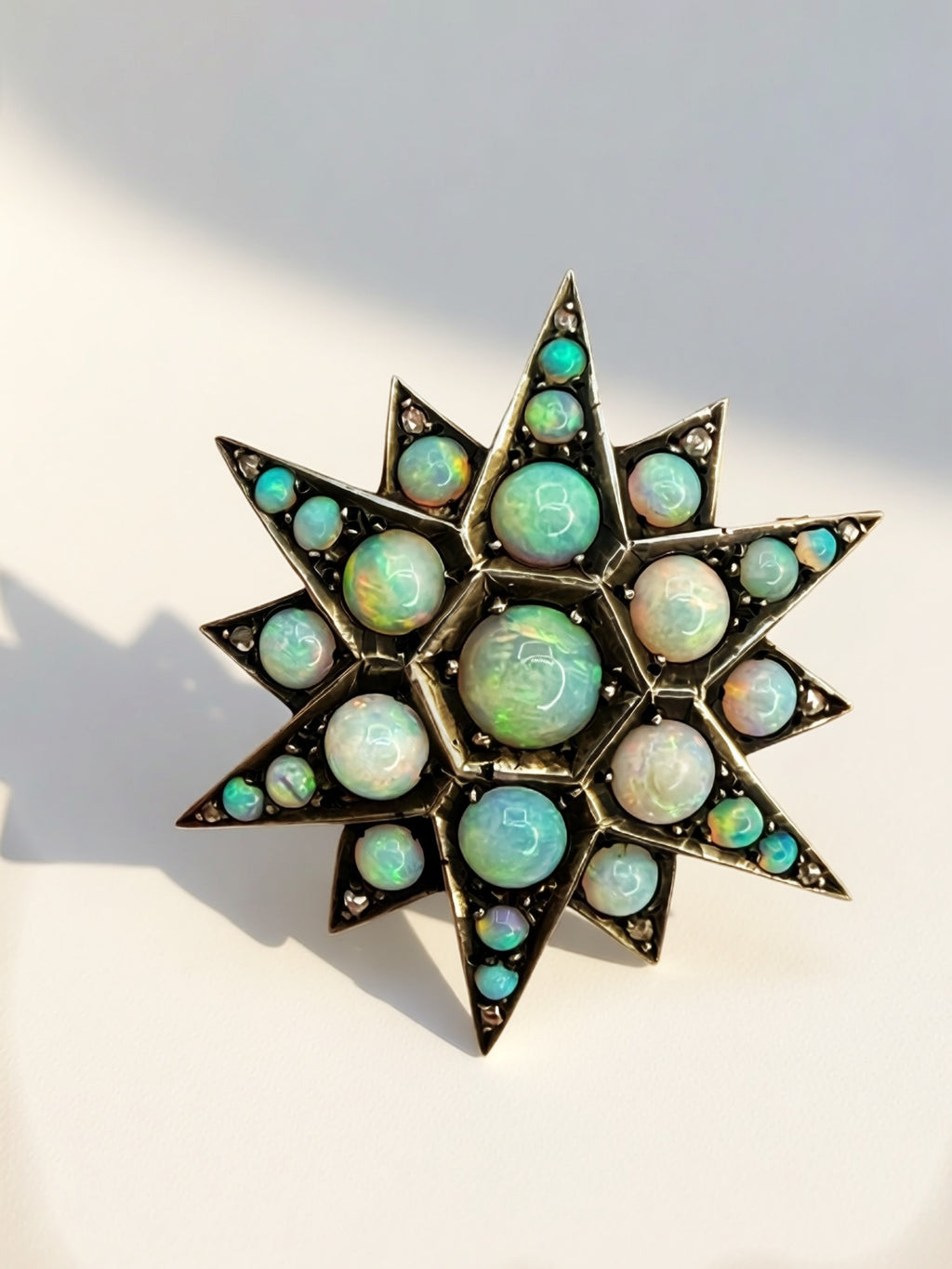 Victorian Silver Topped 14k Opal Star Brooch/Pendant