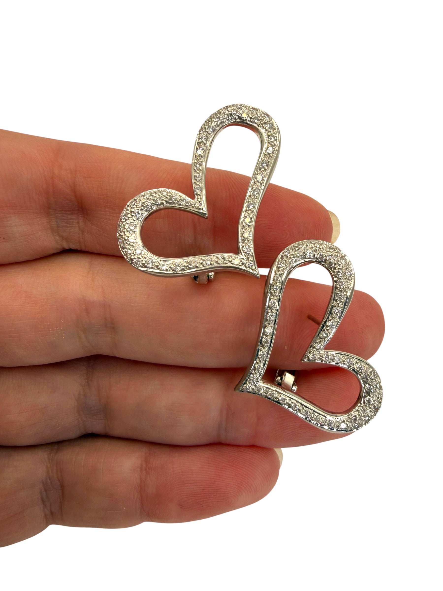 18k Diamond Offset Heart Earrings