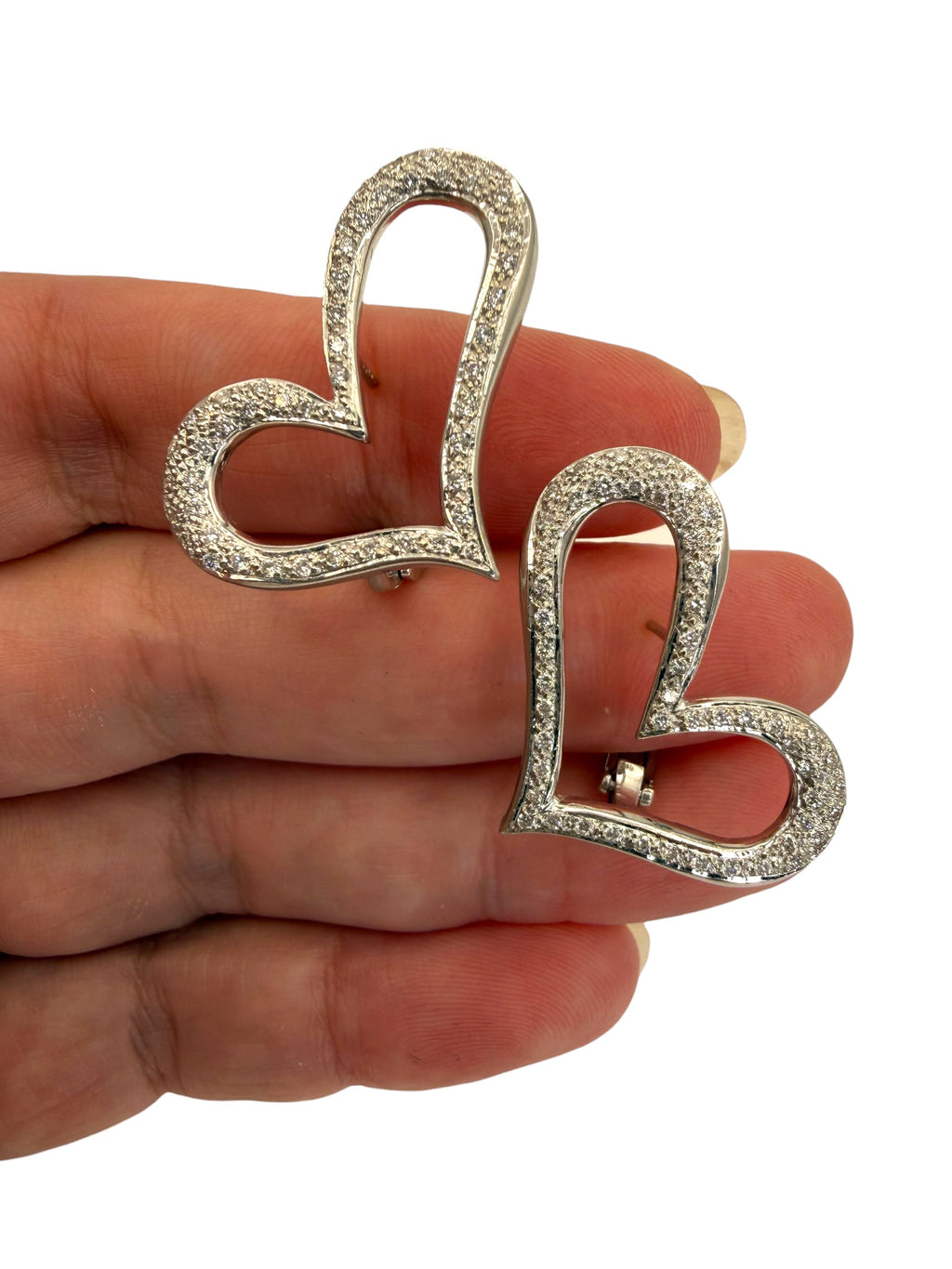 18k Diamond Offset Heart Earrings