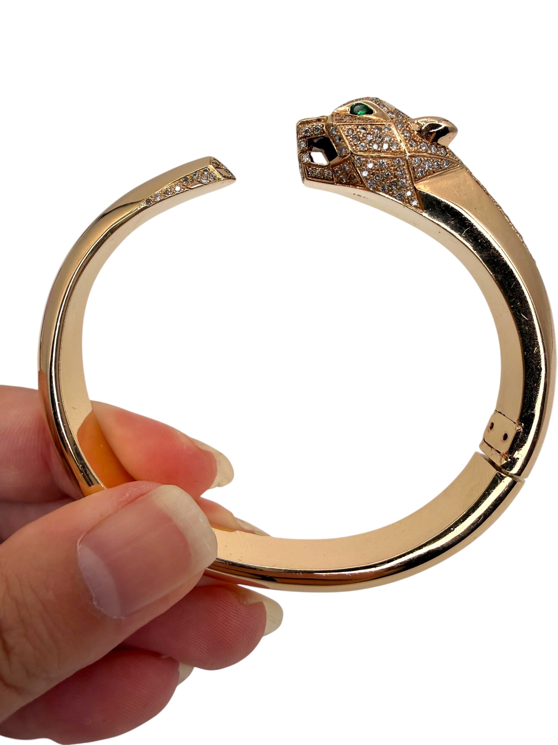 18k Rose Gold Diamond Panther Bangle Bracelet