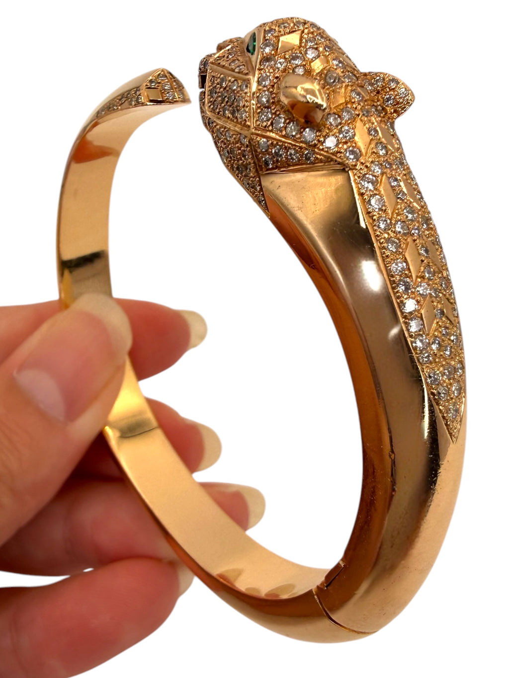 18k Rose Gold Diamond Panther Bangle Bracelet