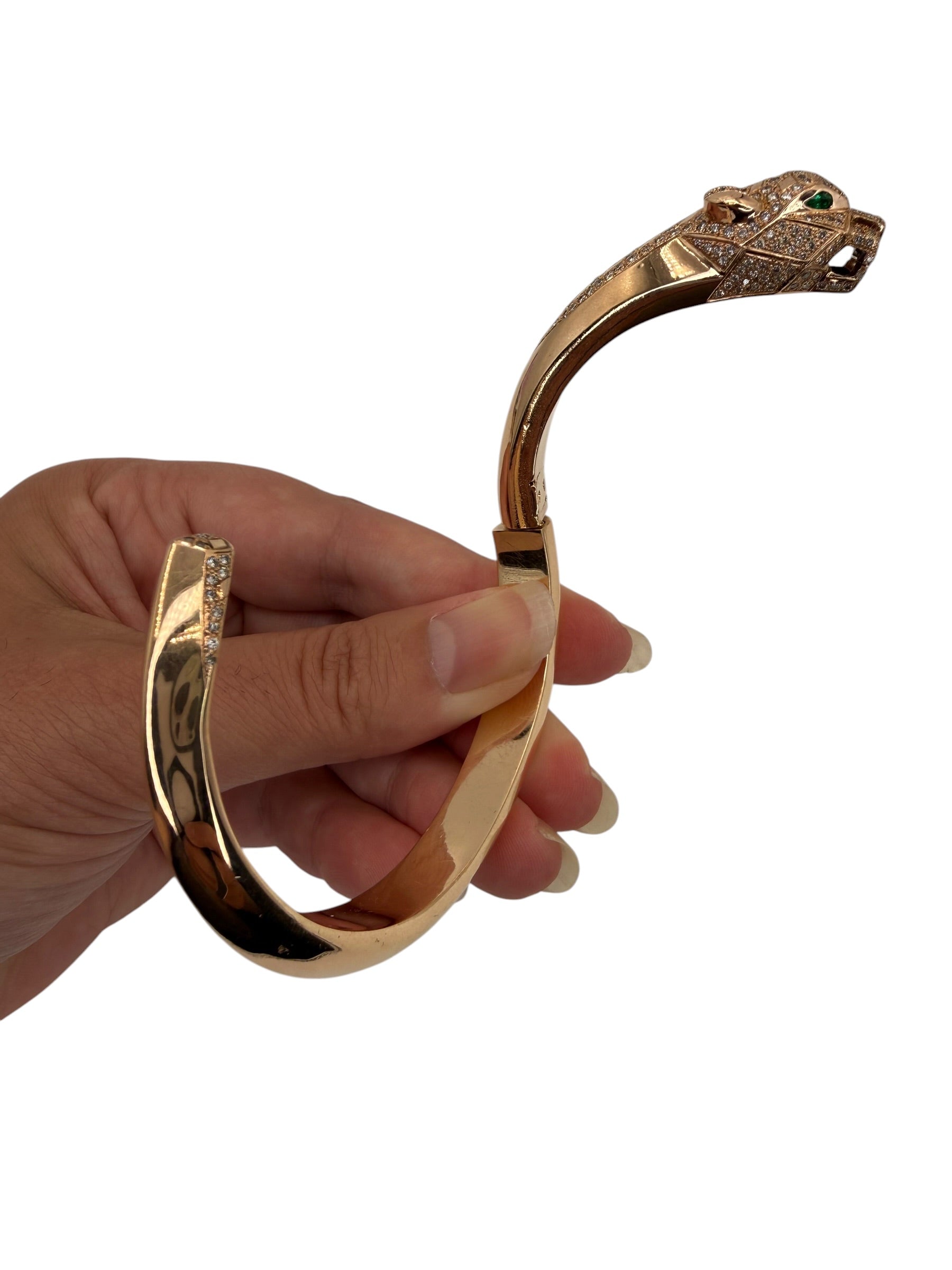 18k Rose Gold Diamond Panther Bangle Bracelet