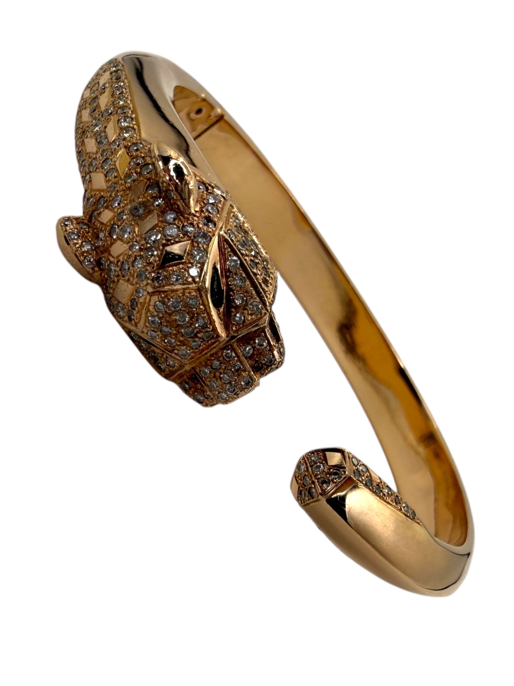 18k Rose Gold Diamond Panther Bangle Bracelet