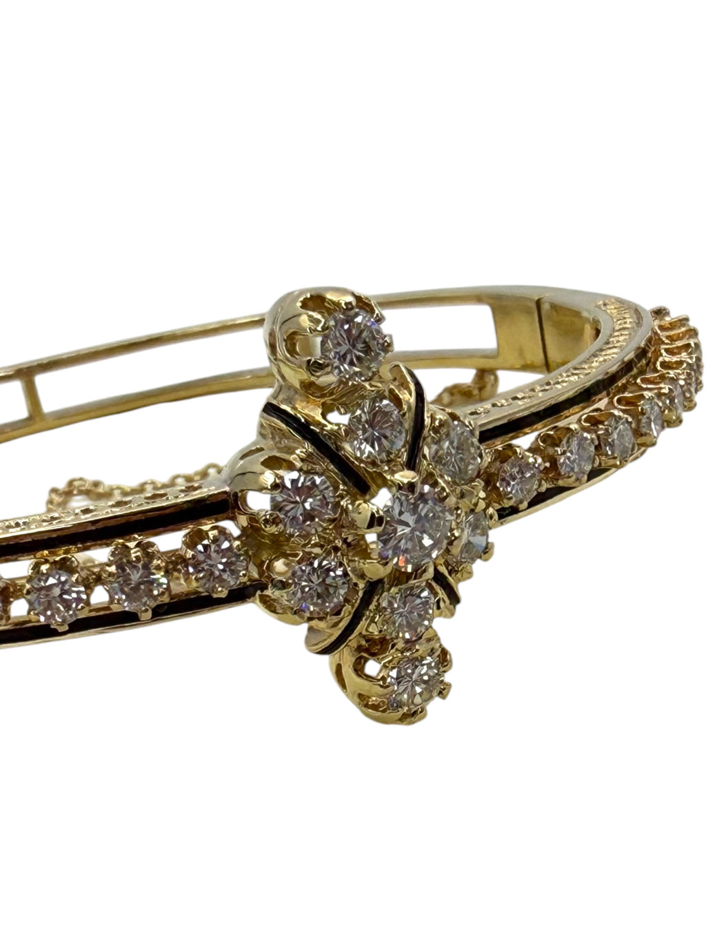 14k Victorian Style Diamond Enamel Bangle Bracelet