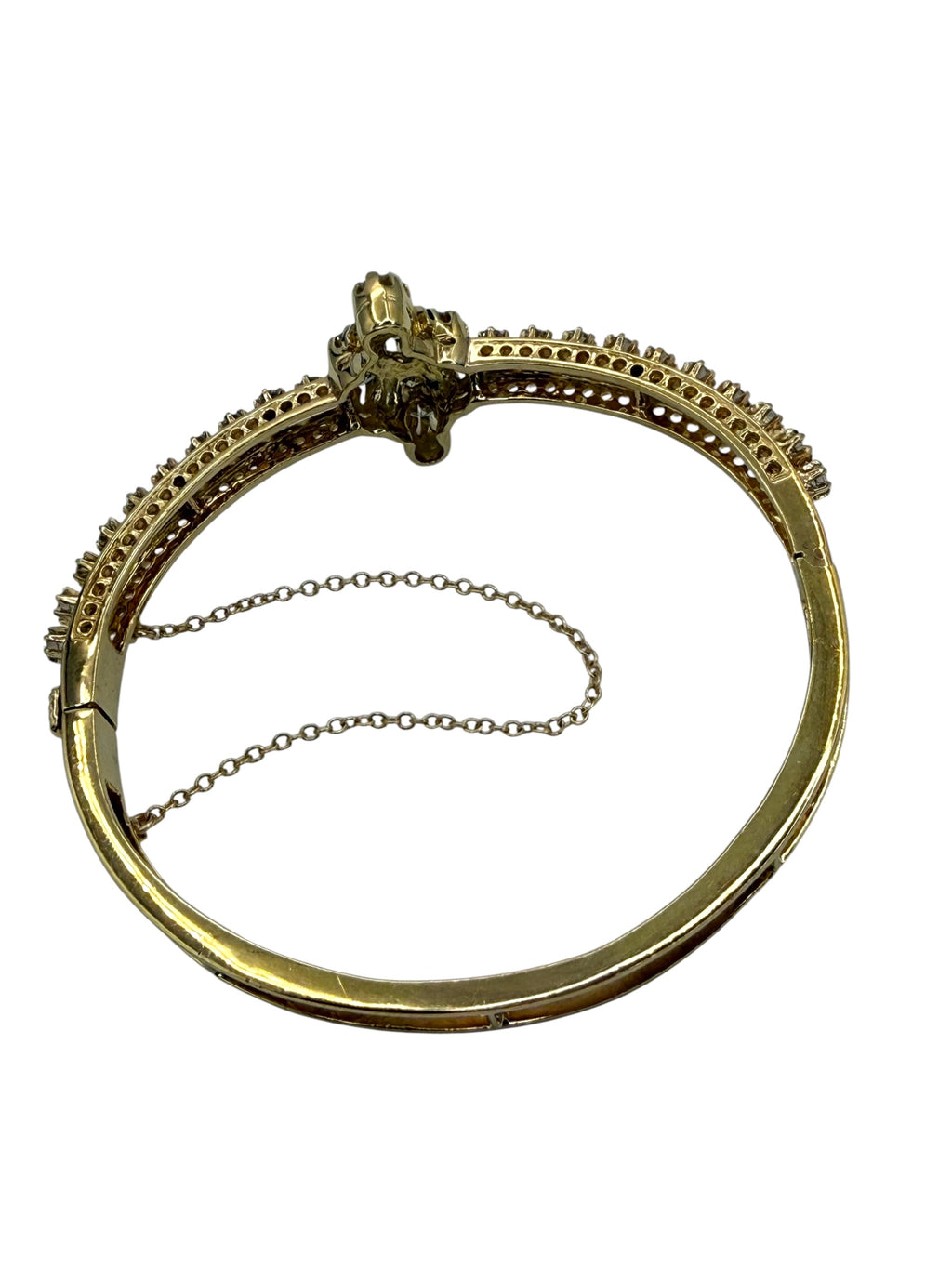 14k Victorian Style Diamond Enamel Bangle Bracelet