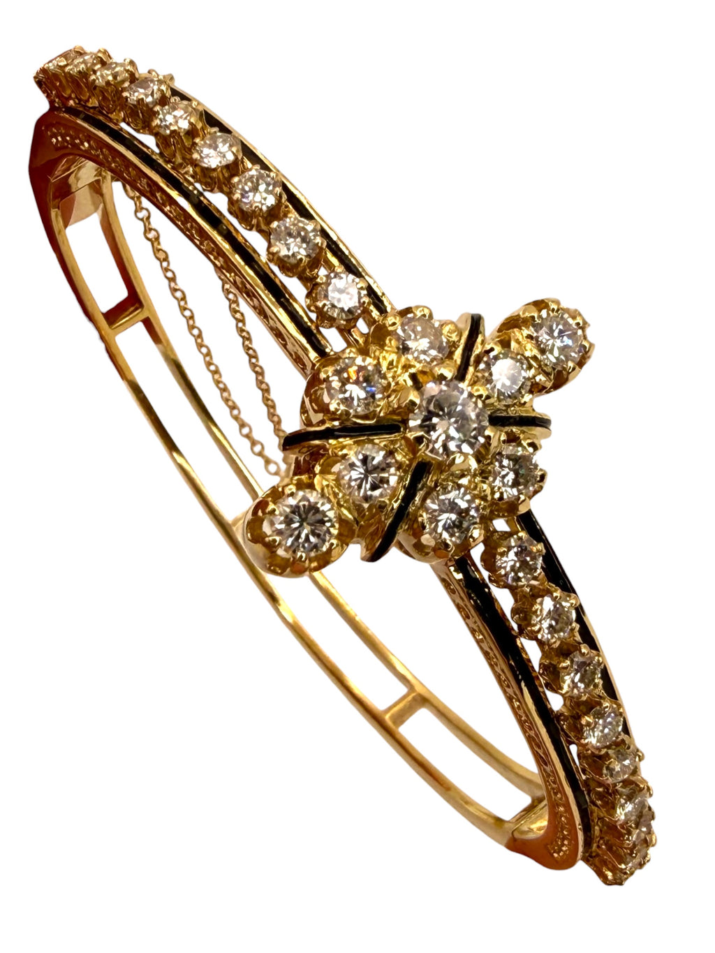 14k Victorian Style Diamond Enamel Bangle Bracelet