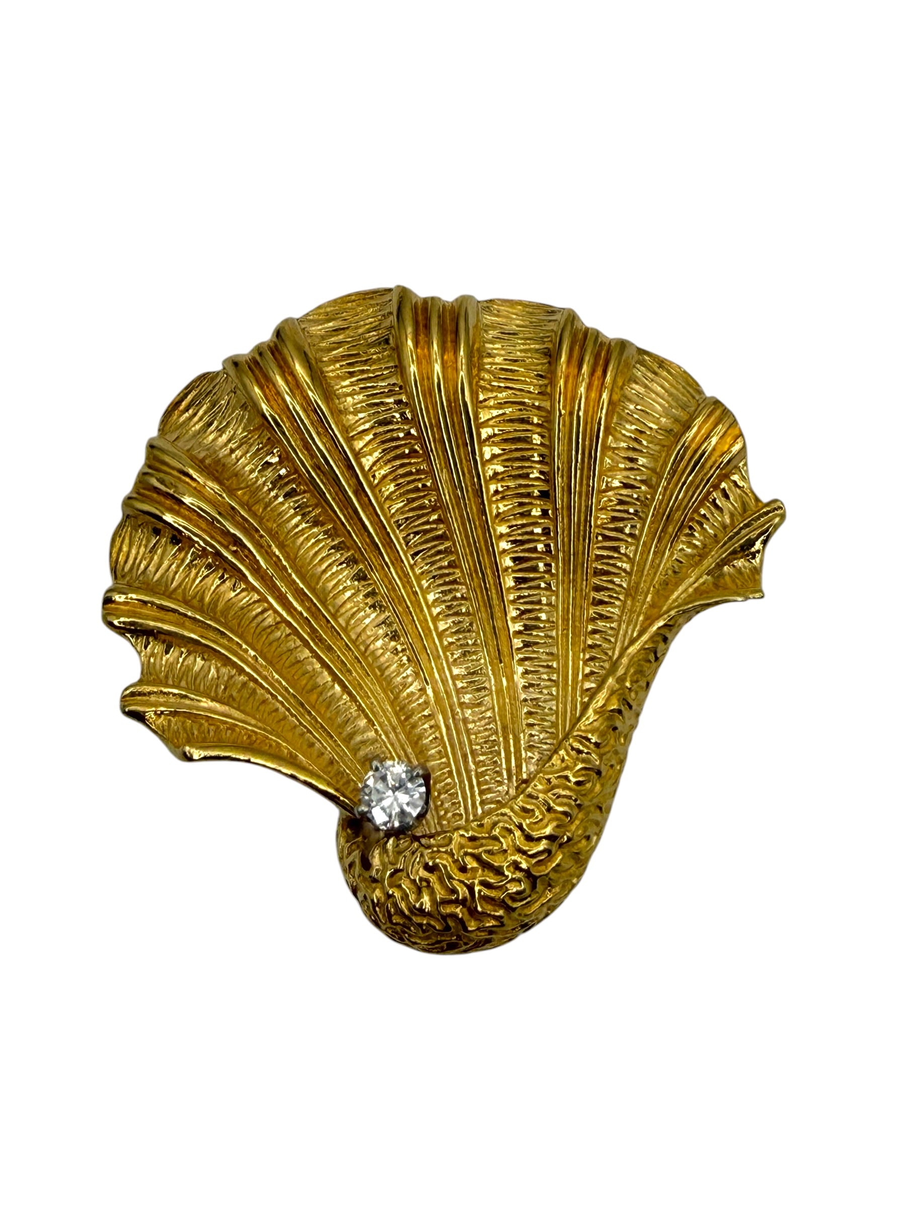 18k Diamond Shell Brooch
