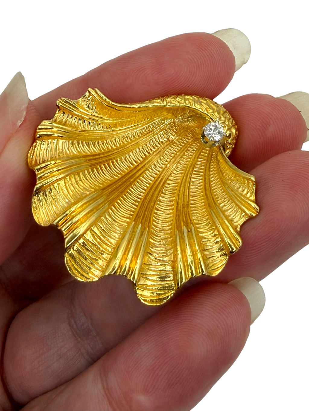 18k Diamond Shell Brooch