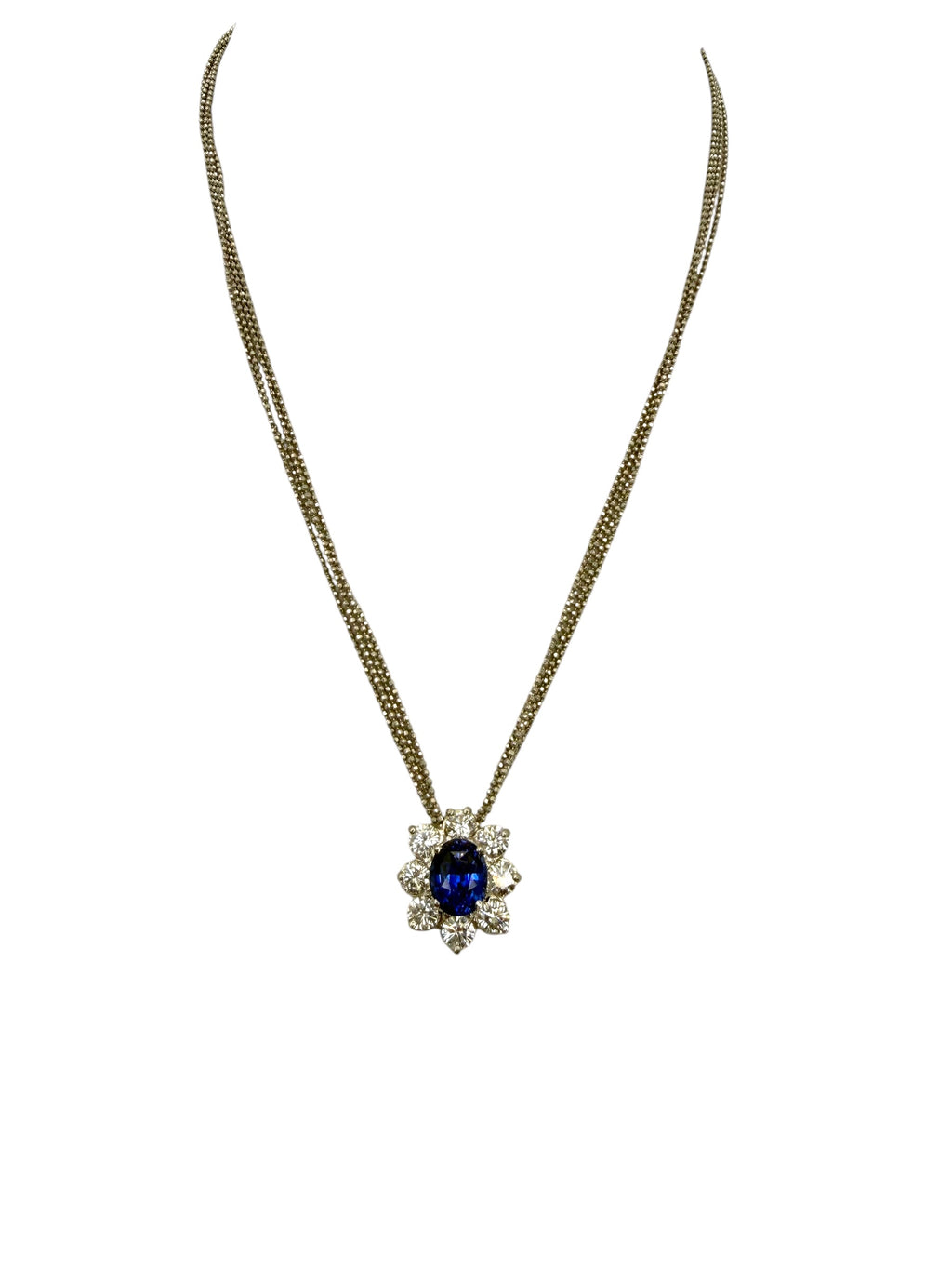 Platinum/ 14k Sapphire Diamond Pendant Necklace