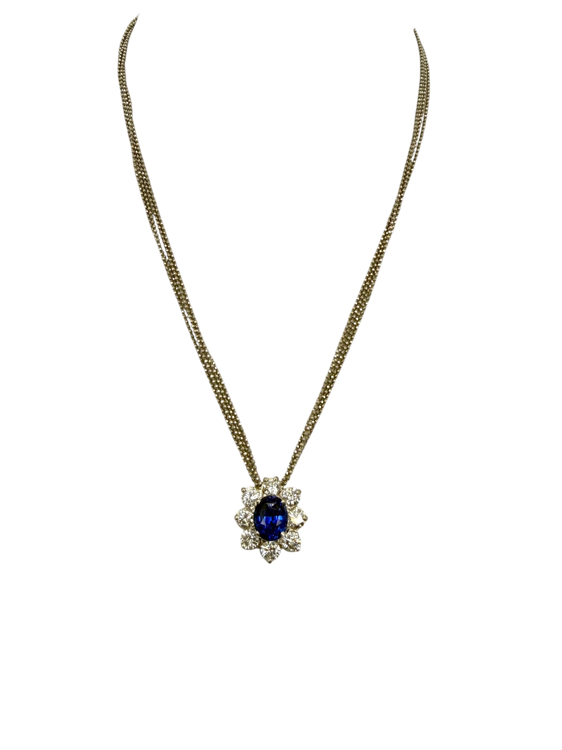 Platinum/ 14k Sapphire Diamond Pendant Necklace