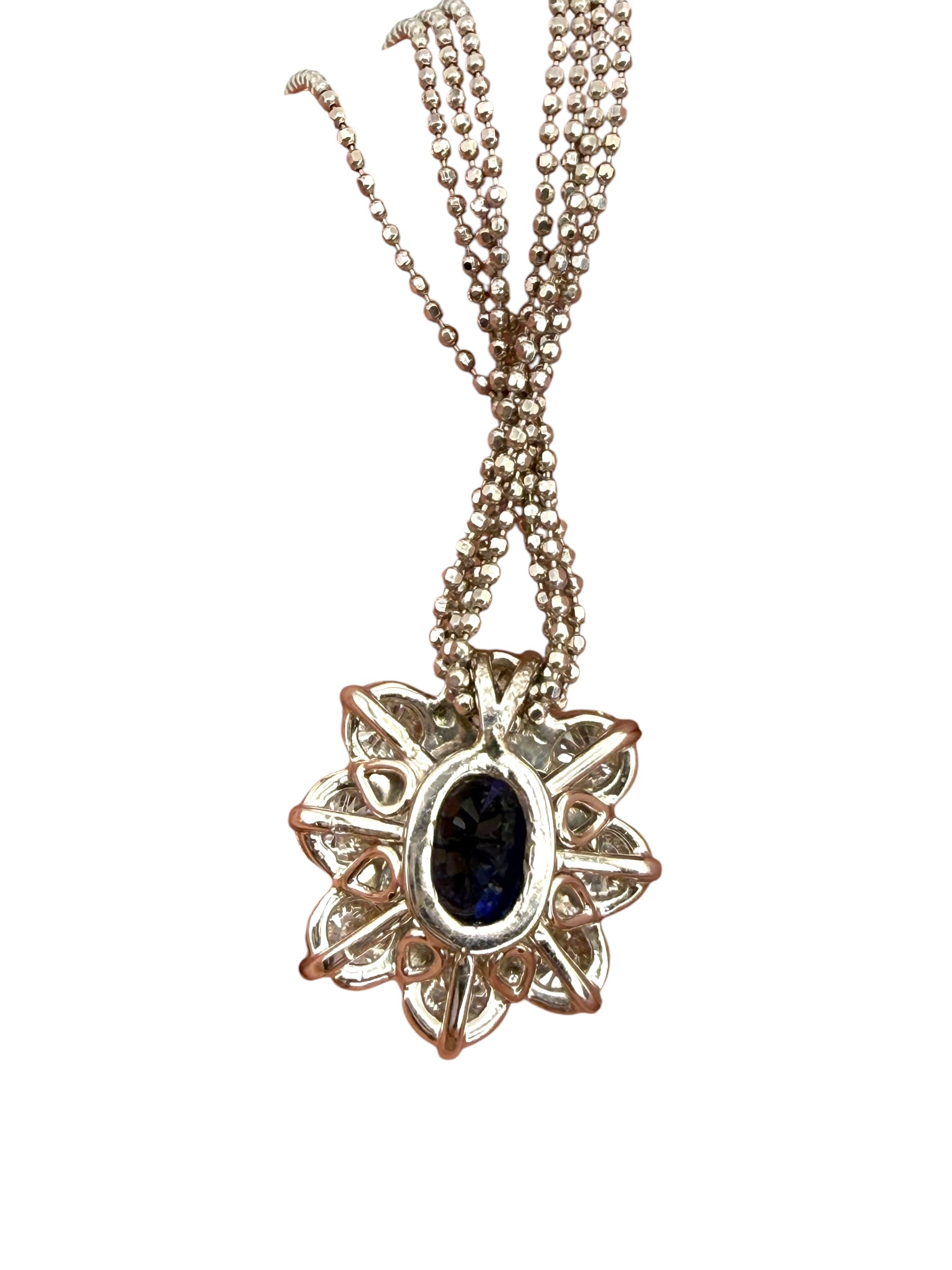Platinum/ 14k Sapphire Diamond Pendant Necklace