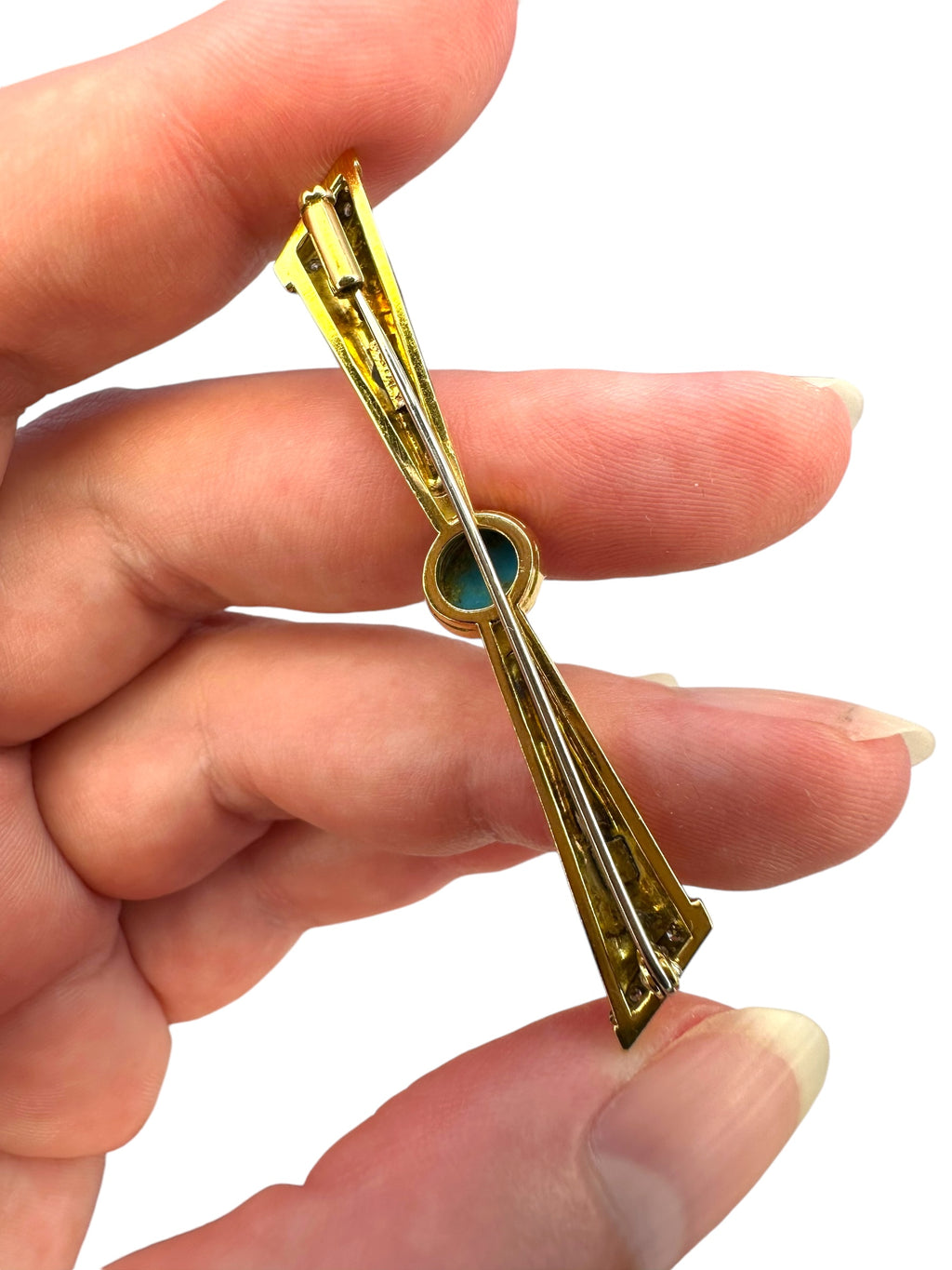 18k Enamel Diamond Turquoise Pin