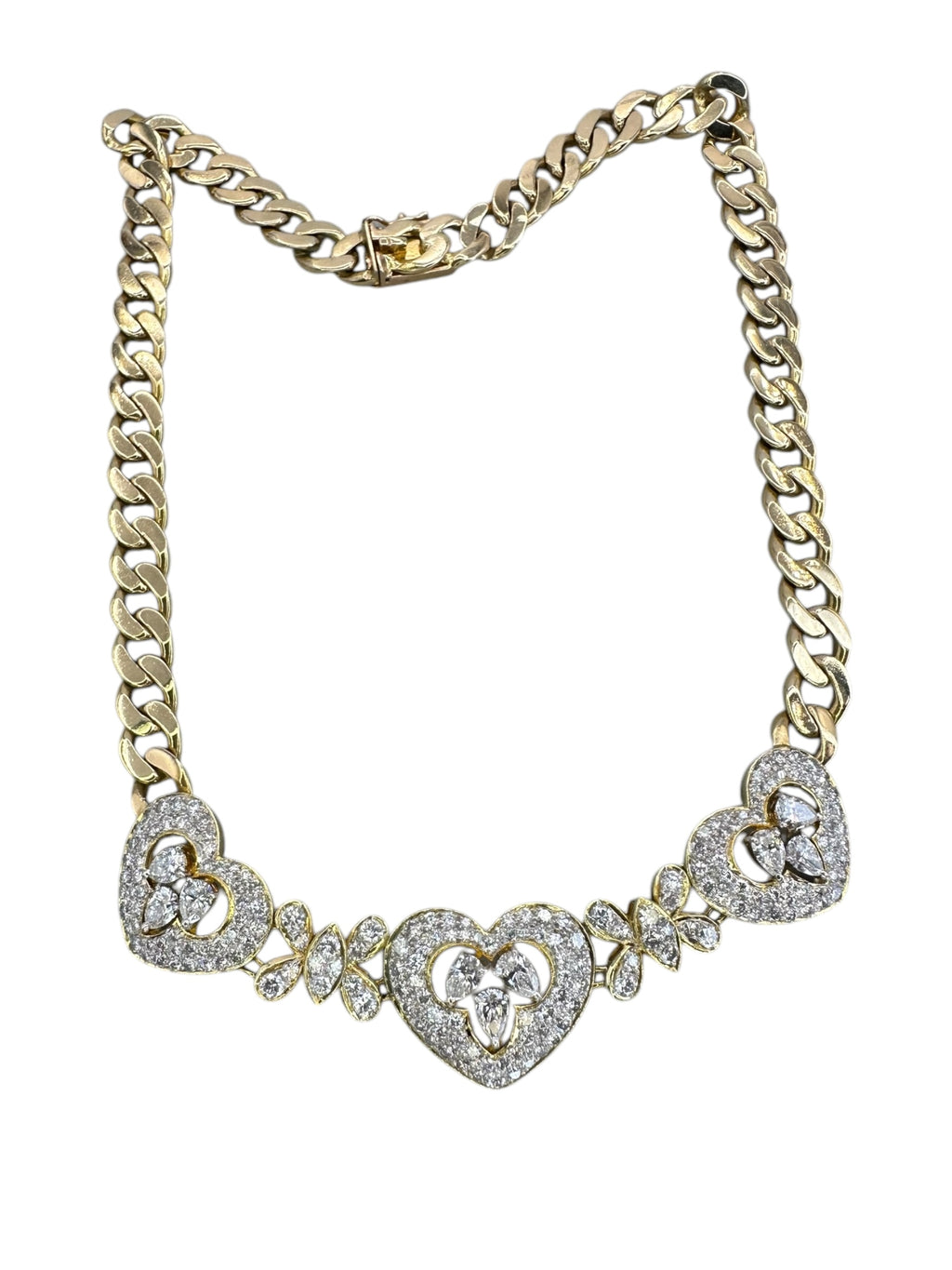 18k Diamond Heart Curb Collar Necklace