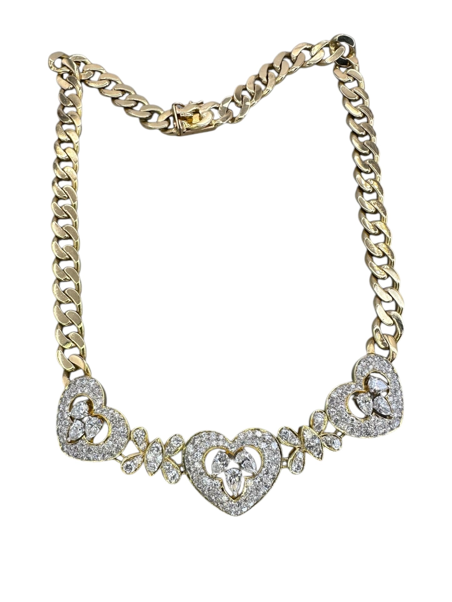 18k Diamond Heart Curb Collar Necklace