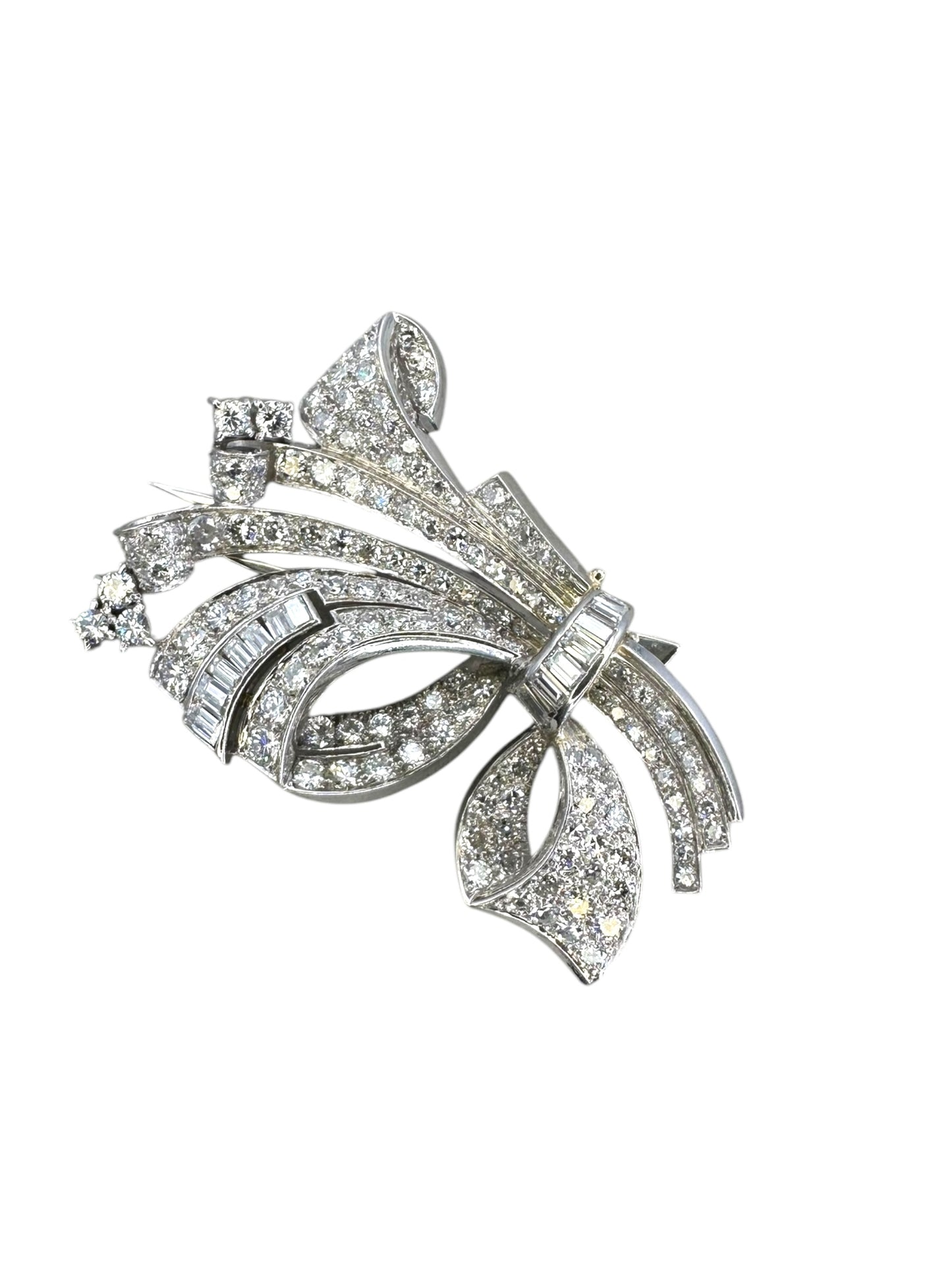 Platinum Diamond Bow Fur Clip Brooch