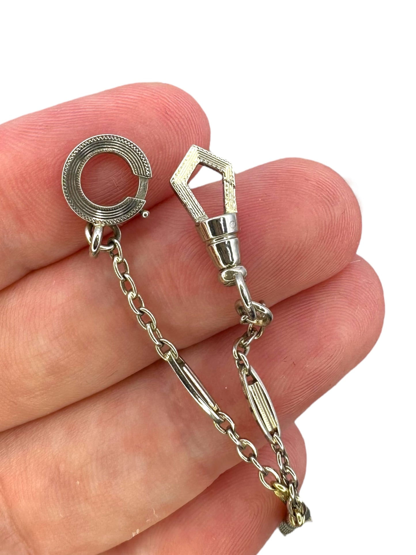 14k White Gold Enamel Watch Chain