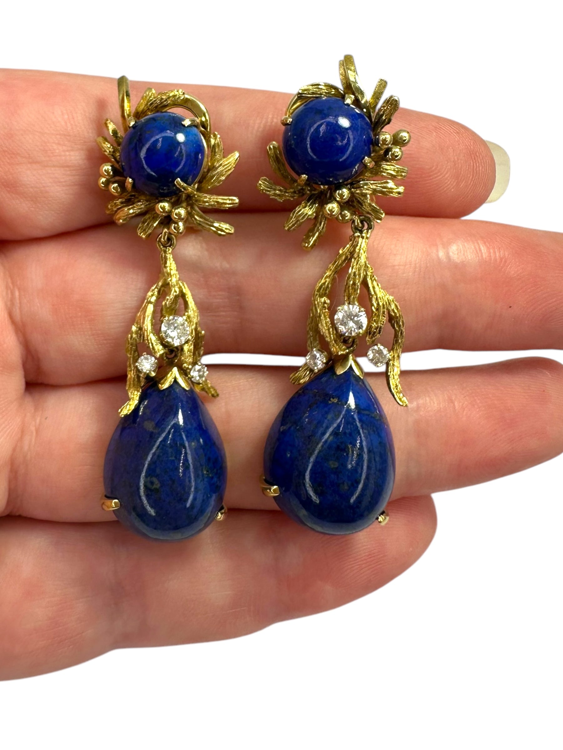 14k Lapis Diamond Drop Clip On Earrings