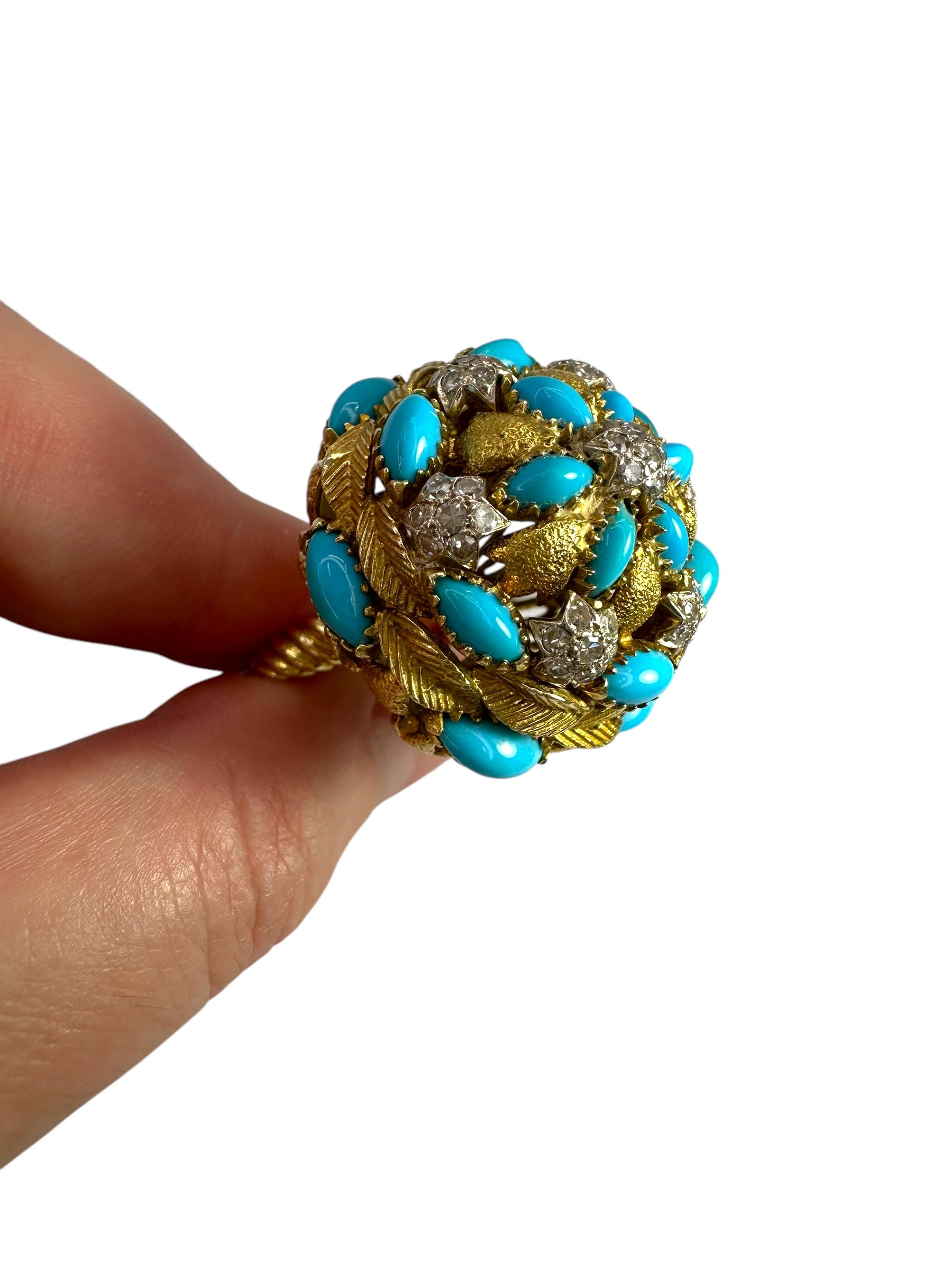 18k Turquoise Diamond Bombe Ring