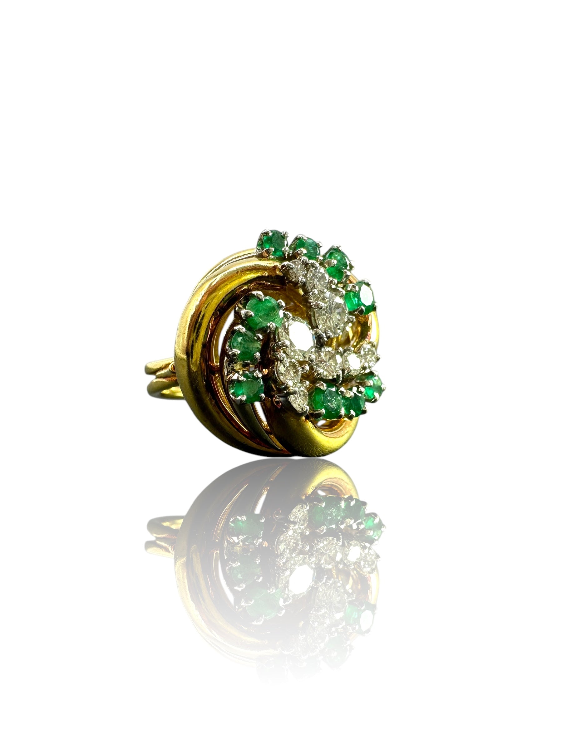 18k Emerald Diamond Swirl Ring