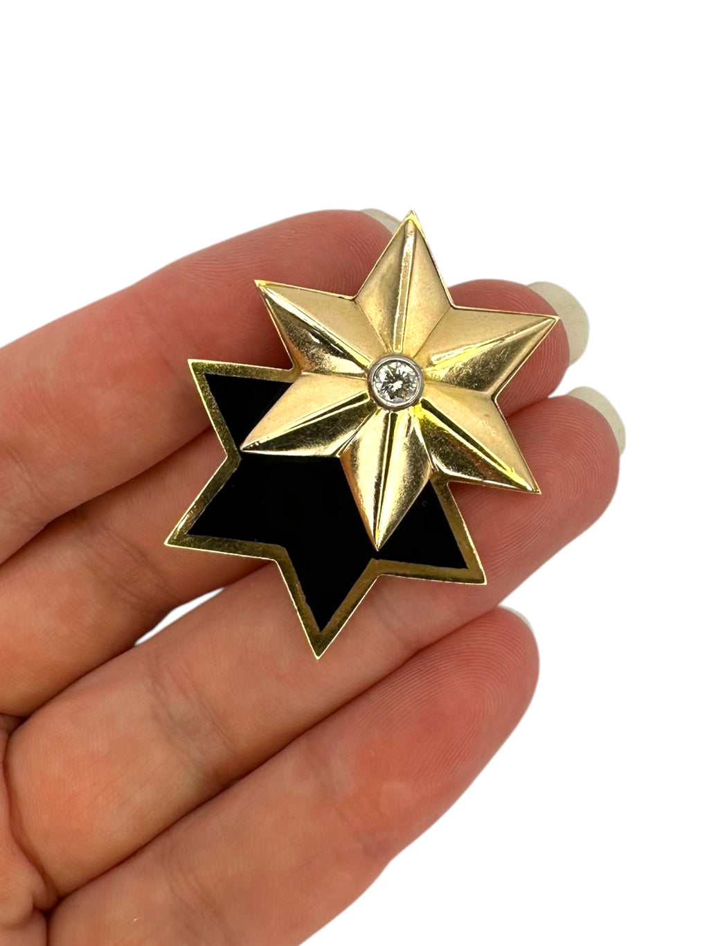 14k Enamel Double Star Diamond Brooch/ Pendant