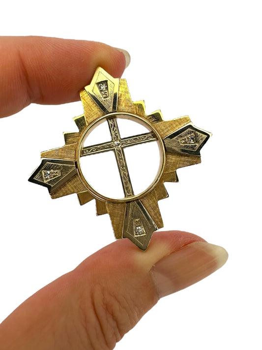 14k Cross Star Diamond Pendant