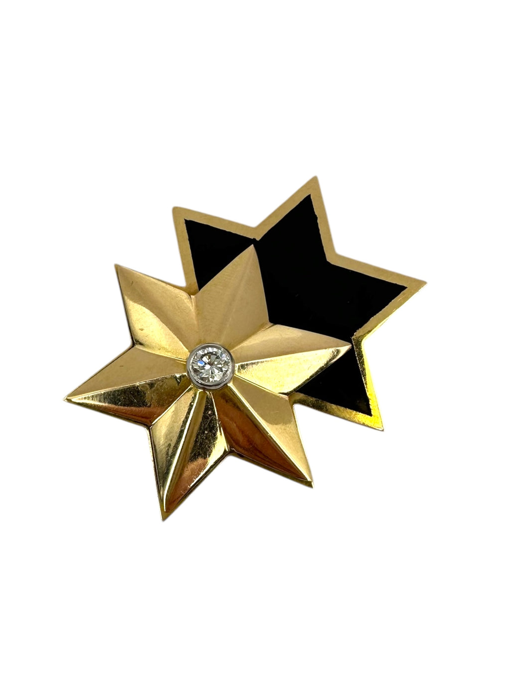 14k Enamel Double Star Diamond Brooch/ Pendant