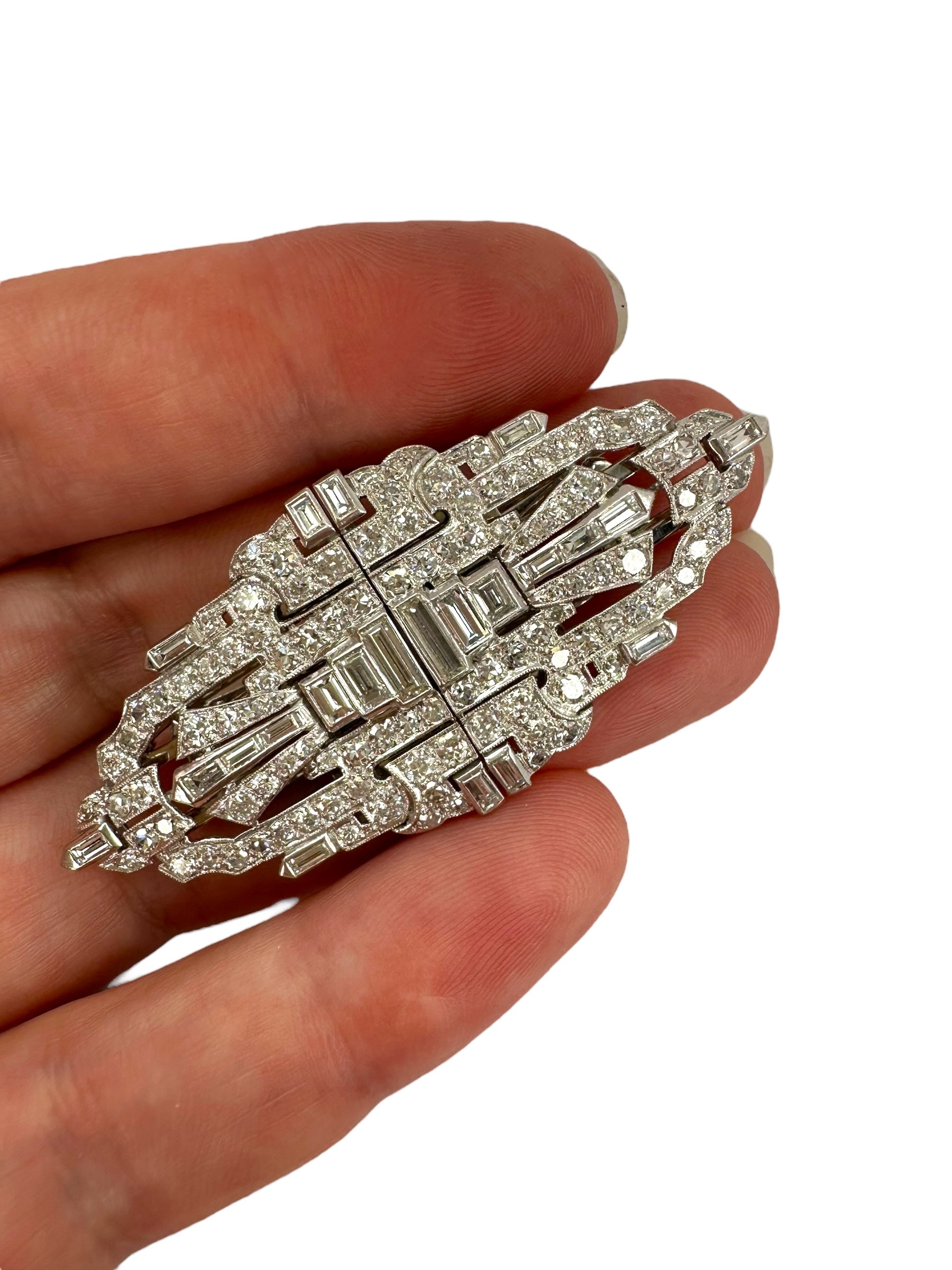 Platinum Double Clip Diamond Brooch