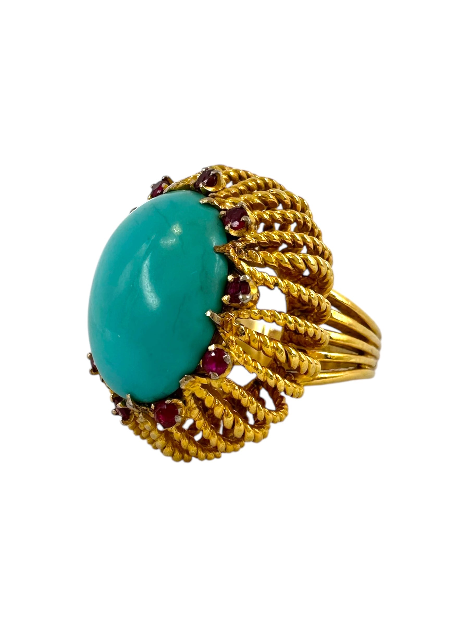 18k Turquoise Ruby Cocktail Ring
