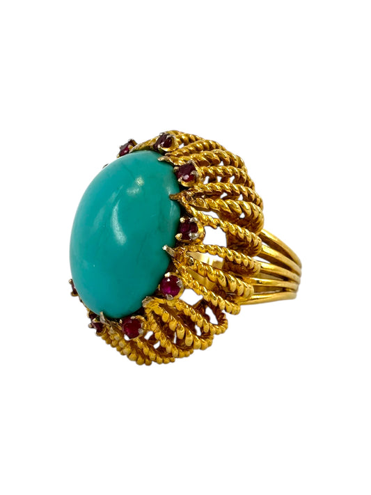 18k Turquoise Ruby Cocktail Ring