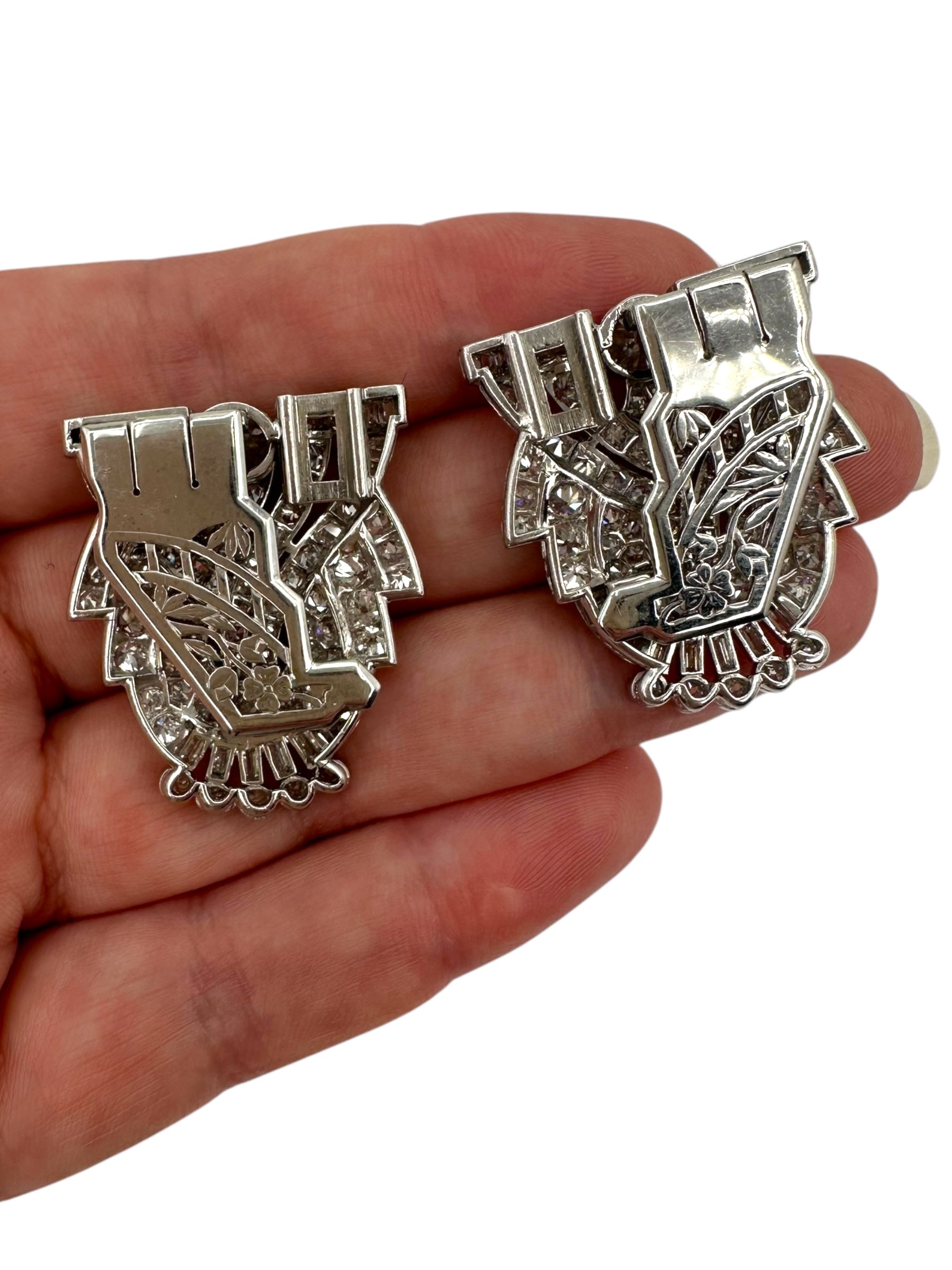 Platinum Diamond Dress Clips/ Double Brooch