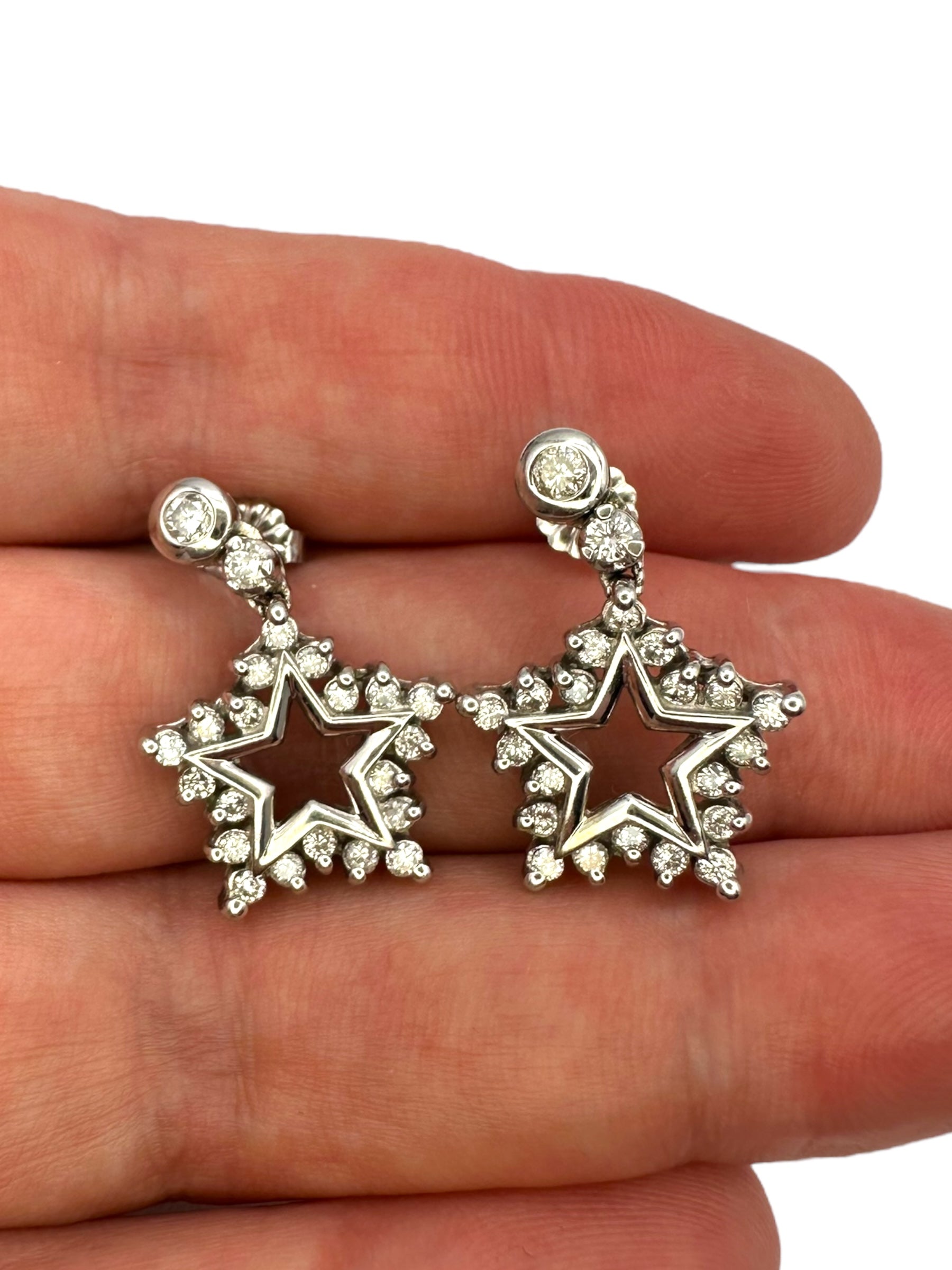 14k Diamond Star Dangle Earrings