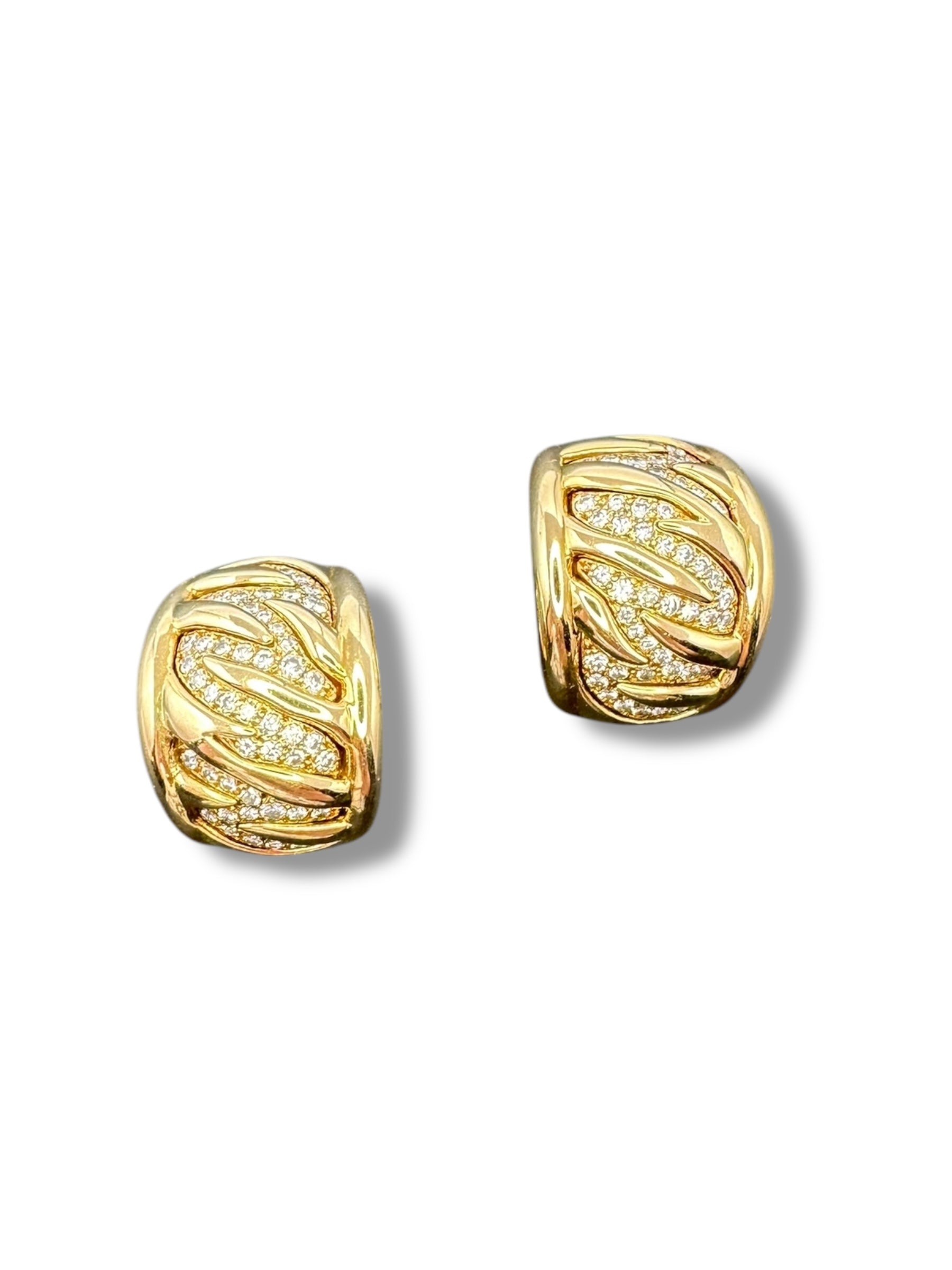 18k Tiger Stripe Diamond Huggie Ear Clips