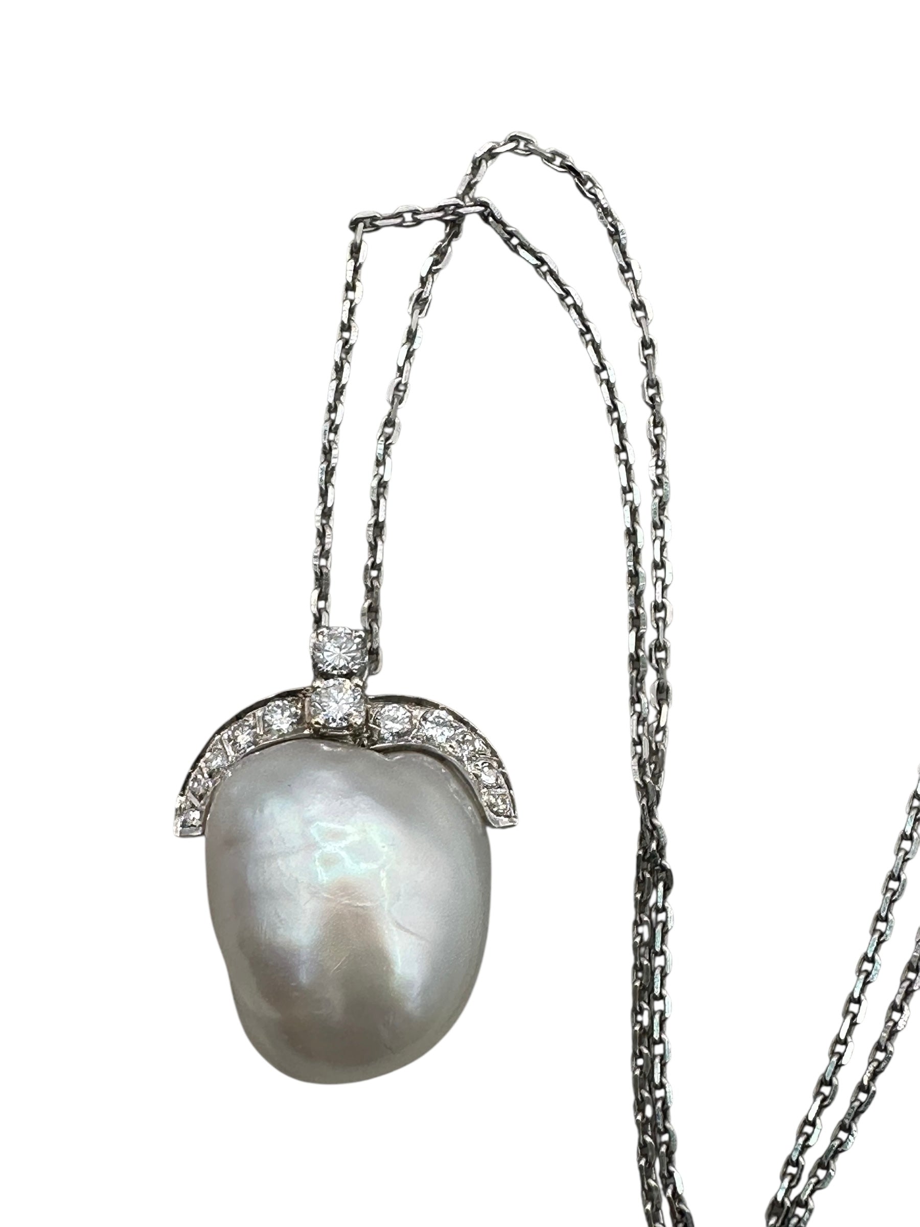 Platinum Diamond Pearl Pendant Necklace