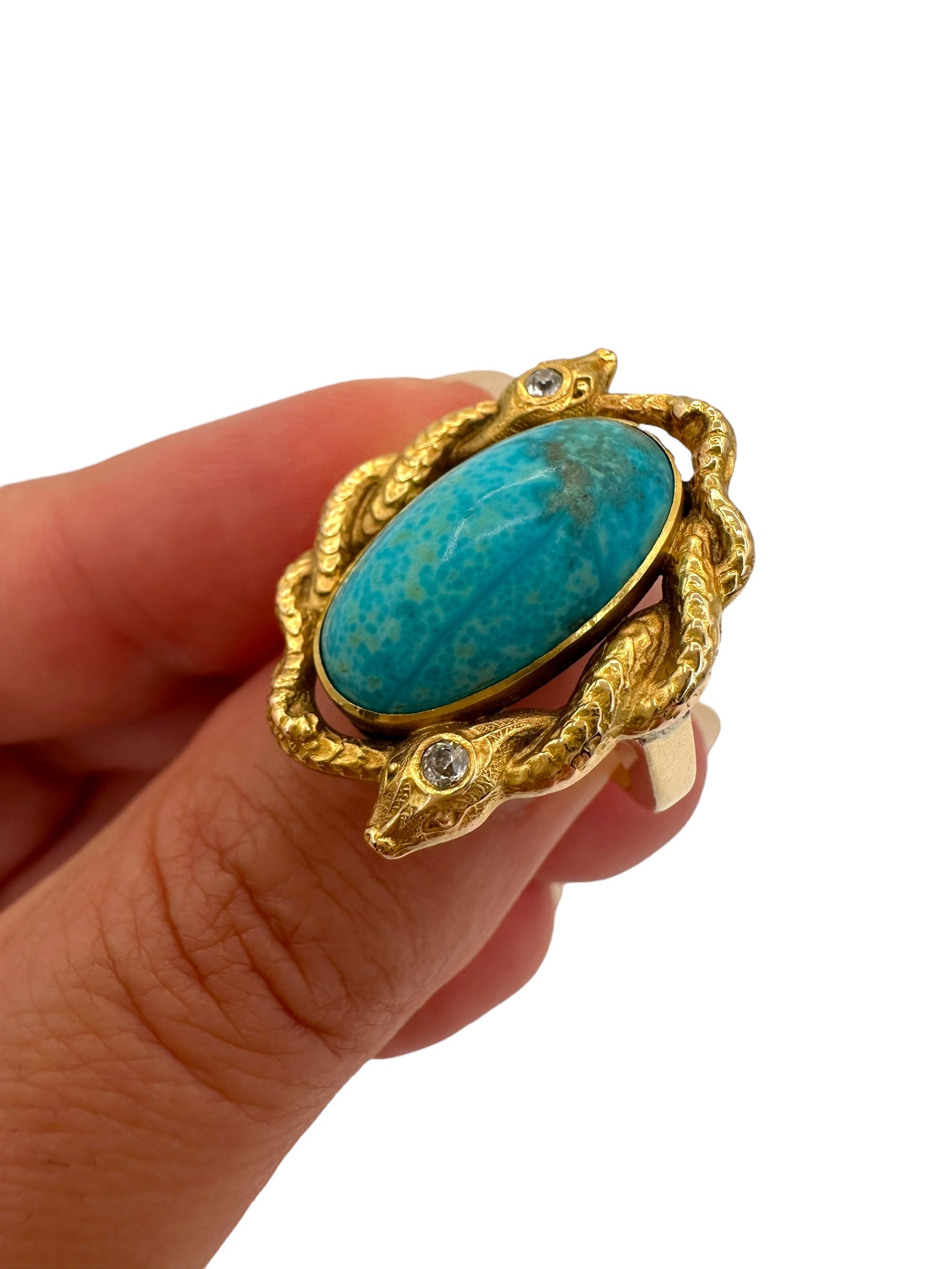 14k Turquoise Double Snake Ring