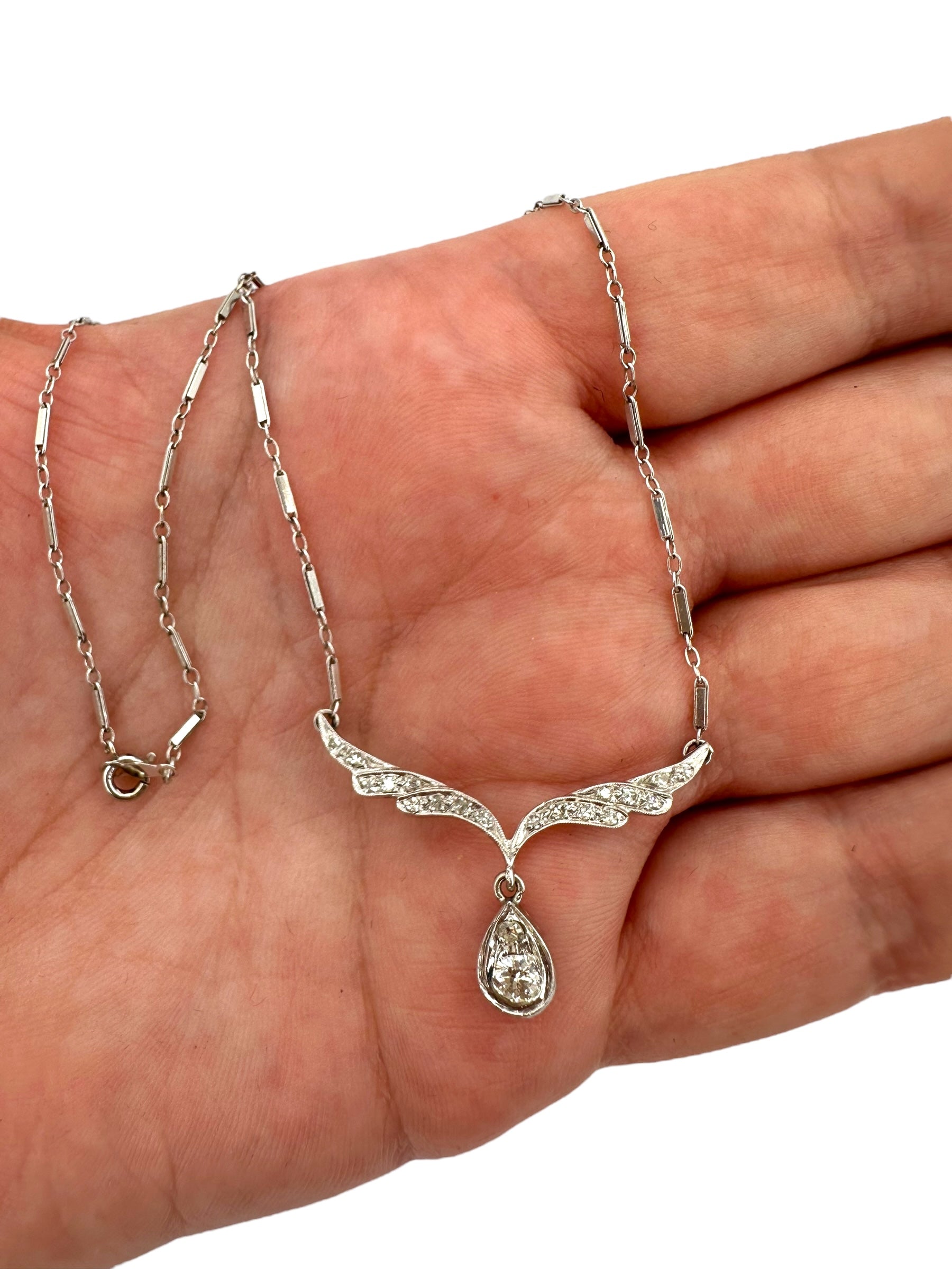 14k Diamond Wing Shaped Pendant Necklace