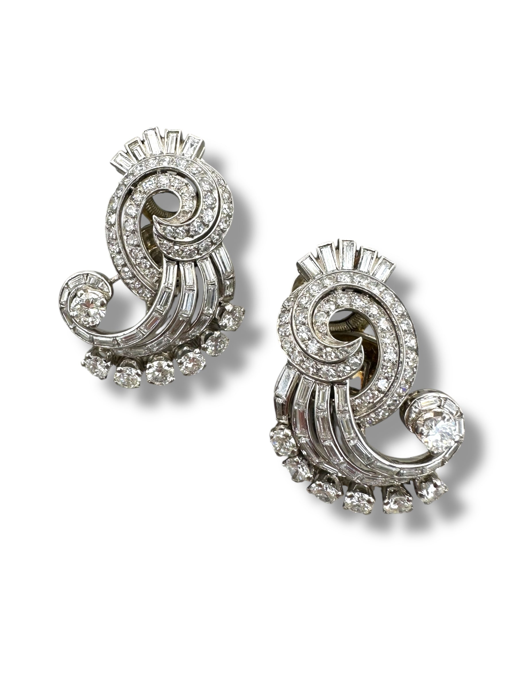 Platinum Mid-Century Diamond Earrings