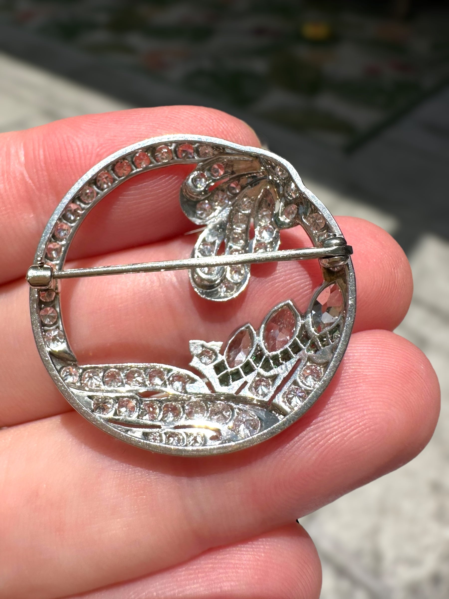 Art Deco Platinum Diamond Emerald Wreath Brooch