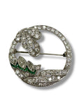 Art Deco Platinum Diamond Emerald Wreath Brooch