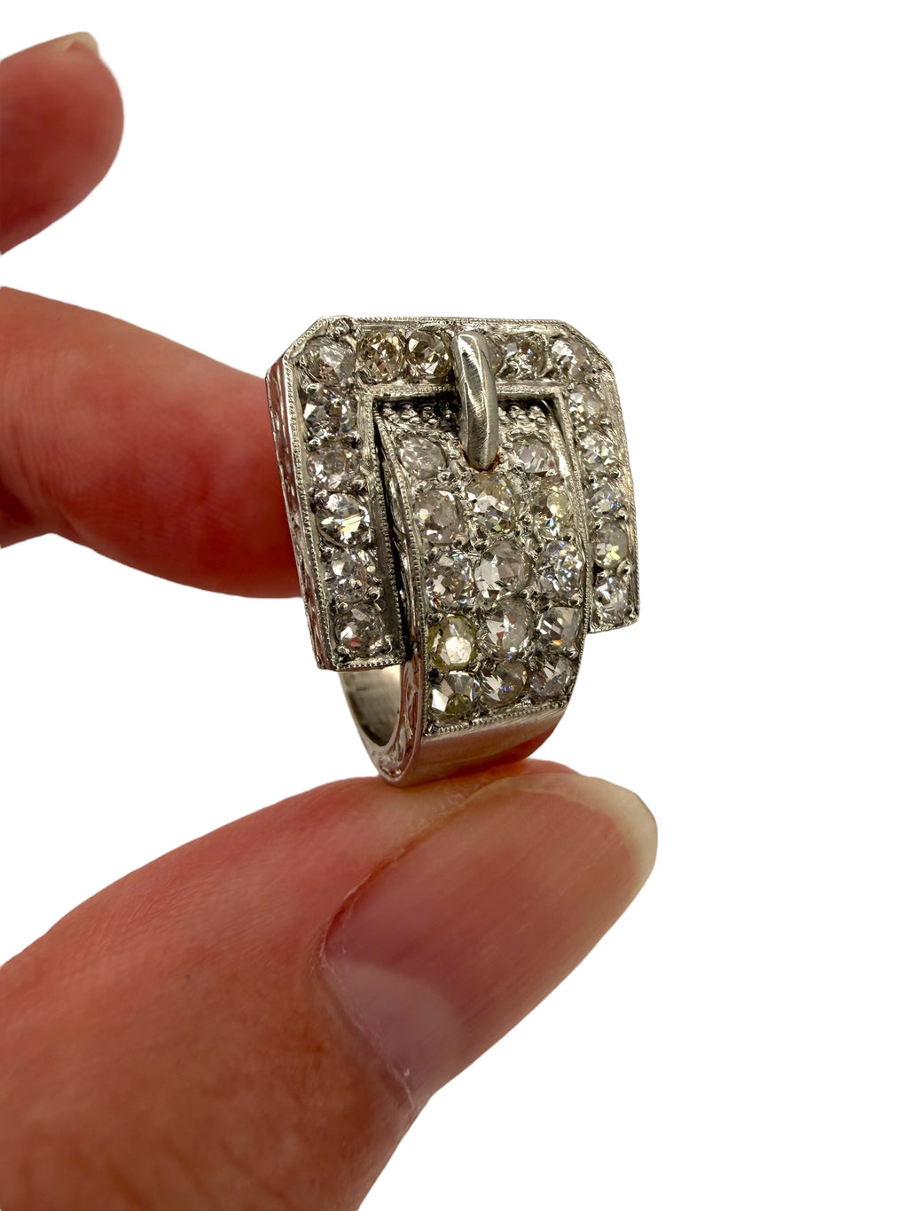 Platinum Art Deco Diamond Buckle Ring