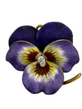 18k Enamel Diamond Pansy Pendant/Brooch