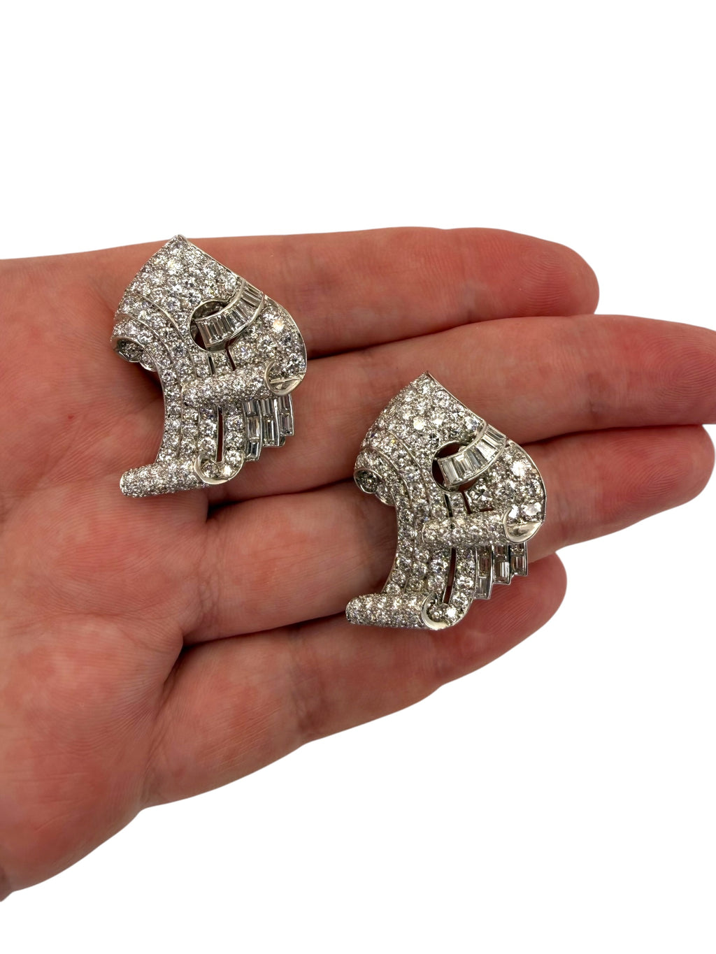 Platinum Diamond Double Clip Brooch