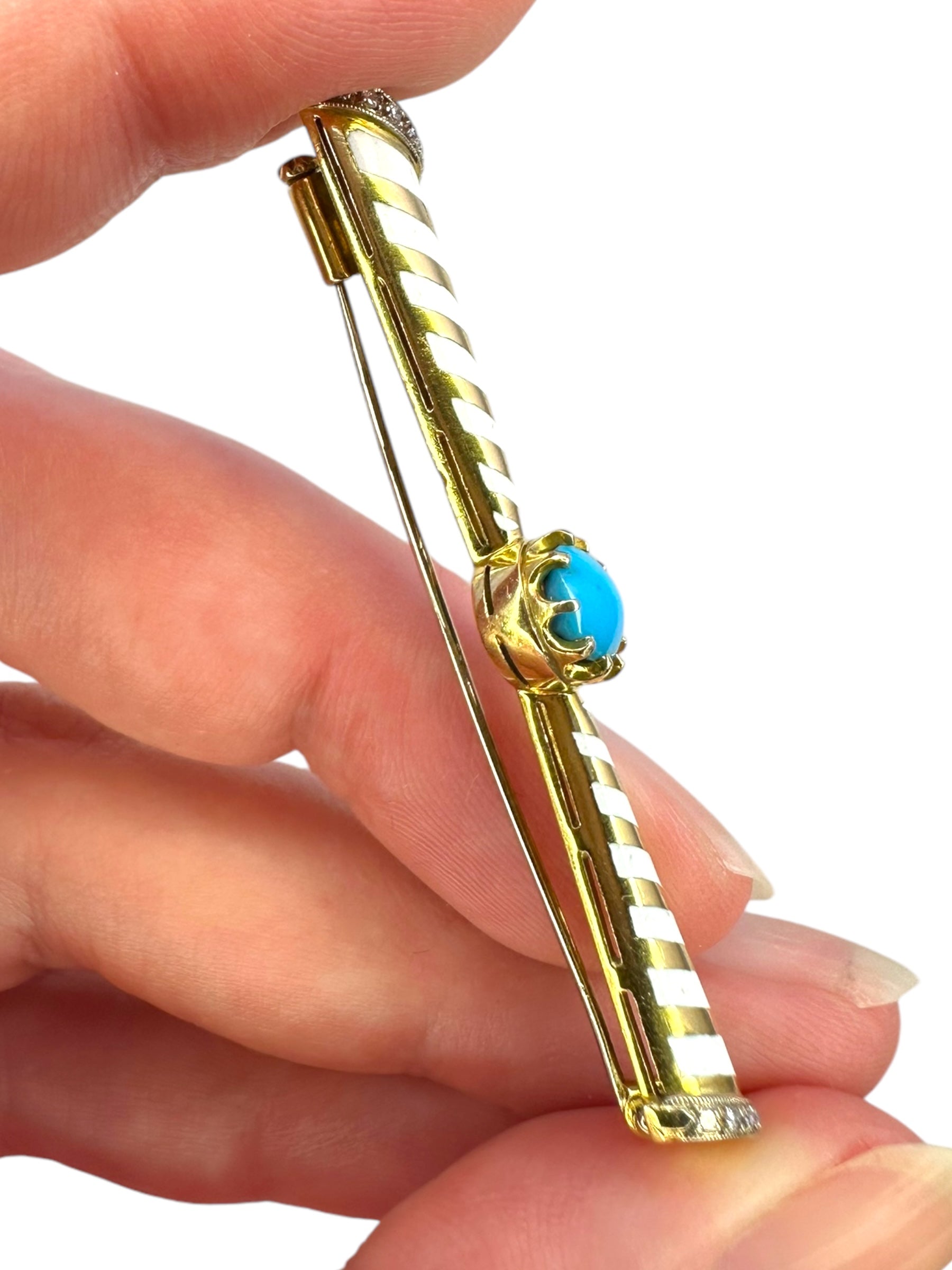 18k Enamel Diamond Turquoise Pin